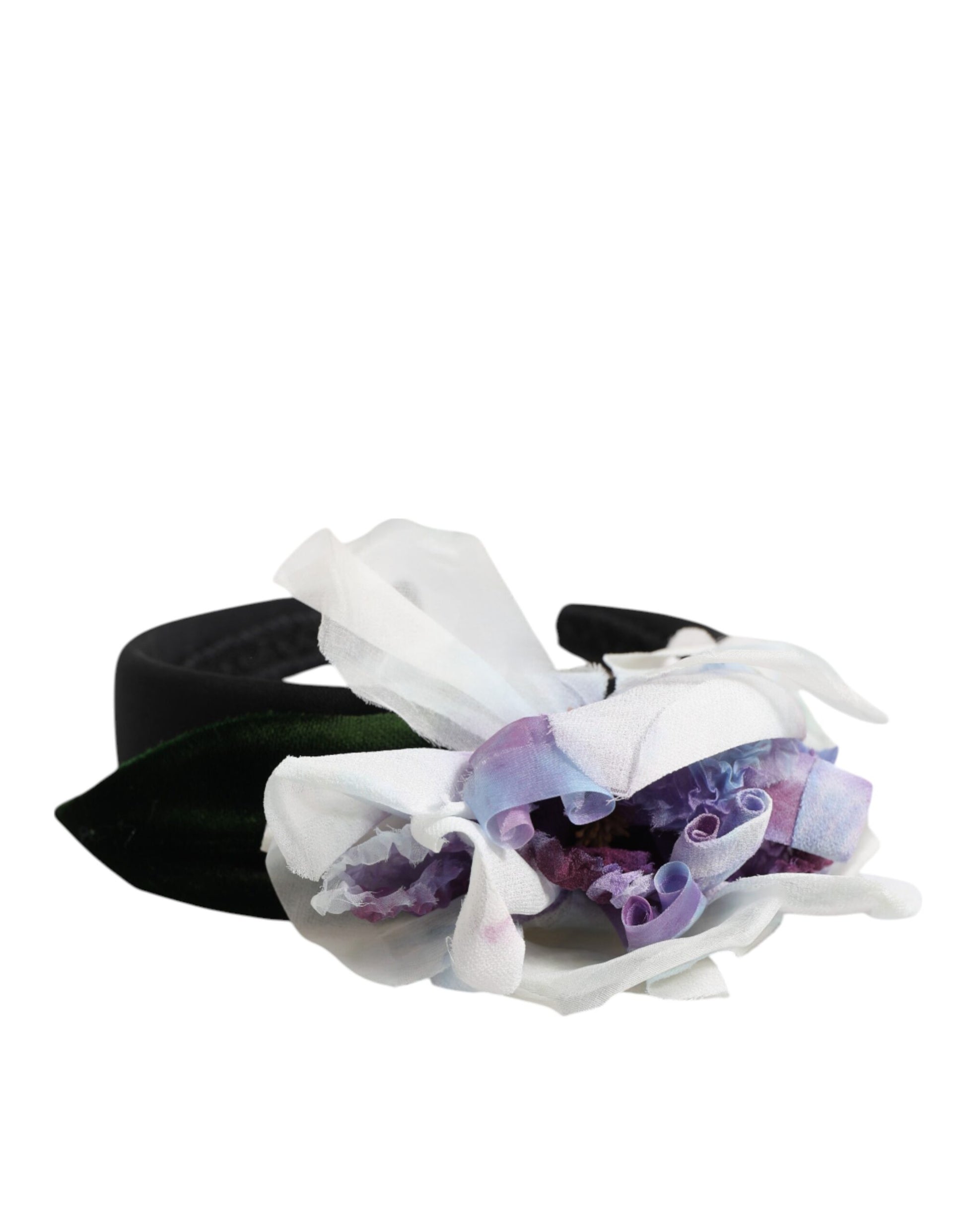 Dolce & Gabbana Black Green Silk Purple White Floral Appliqué Accessory Headband Curated Luxury Accessories by Orvyn