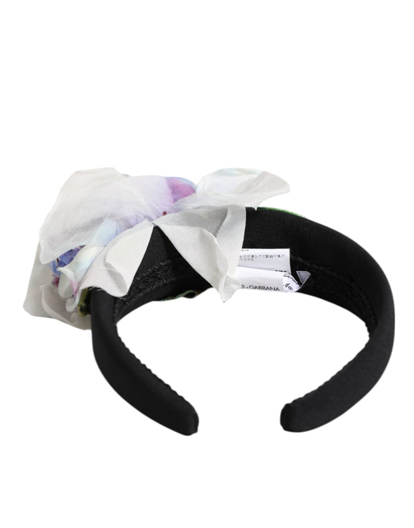 Dolce & Gabbana Black Green Silk Purple White Floral Appliqué Accessory Headband Curated Luxury Accessories by Orvyn