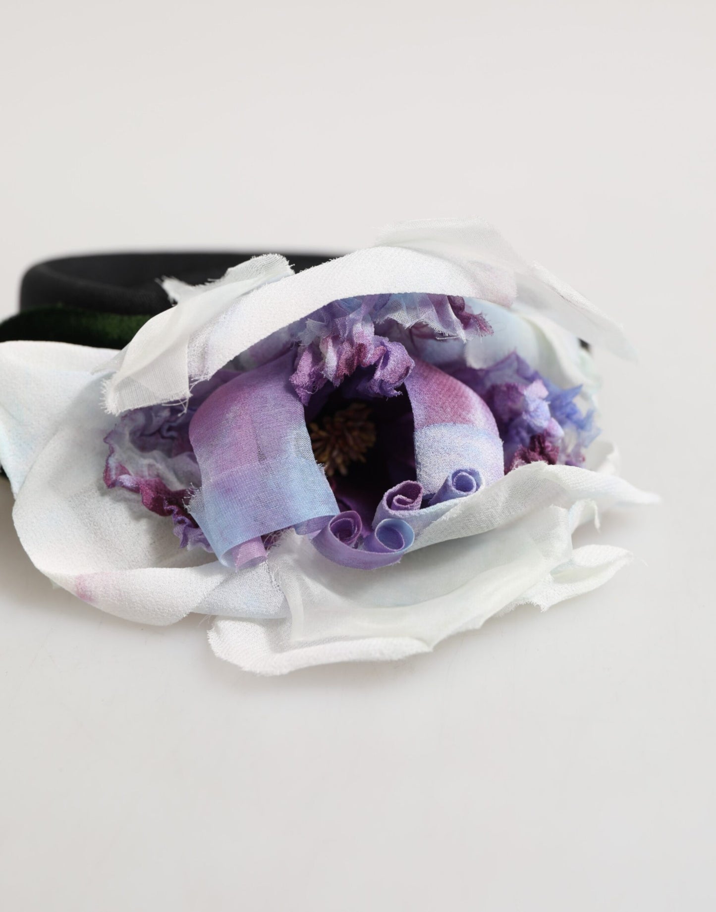 Dolce & Gabbana Black Green Silk Purple White Floral Appliqué Accessory Headband Curated Luxury Accessories by Orvyn