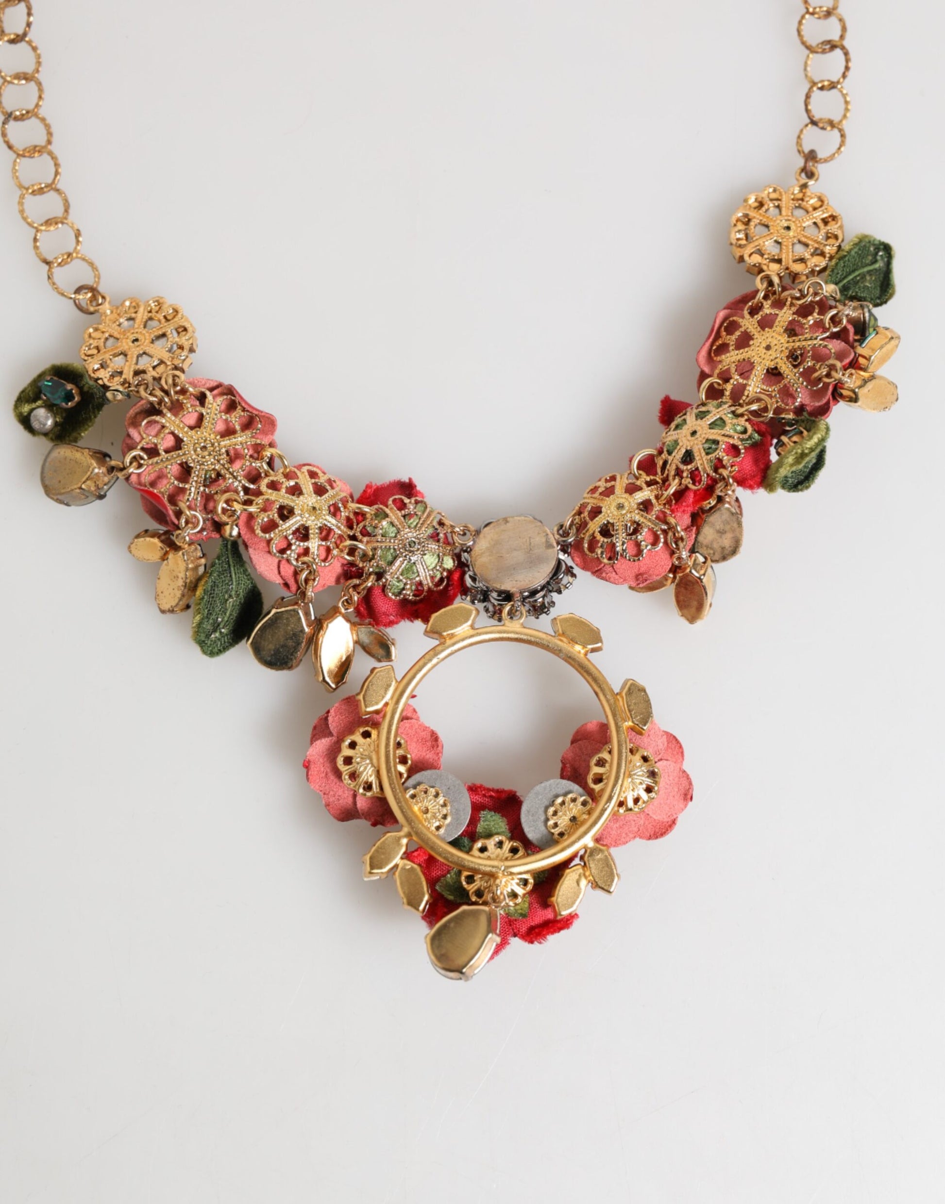 Dolce & Gabbana Red Rose Floral Crystal Embellished Statement Jewelry Necklace rot