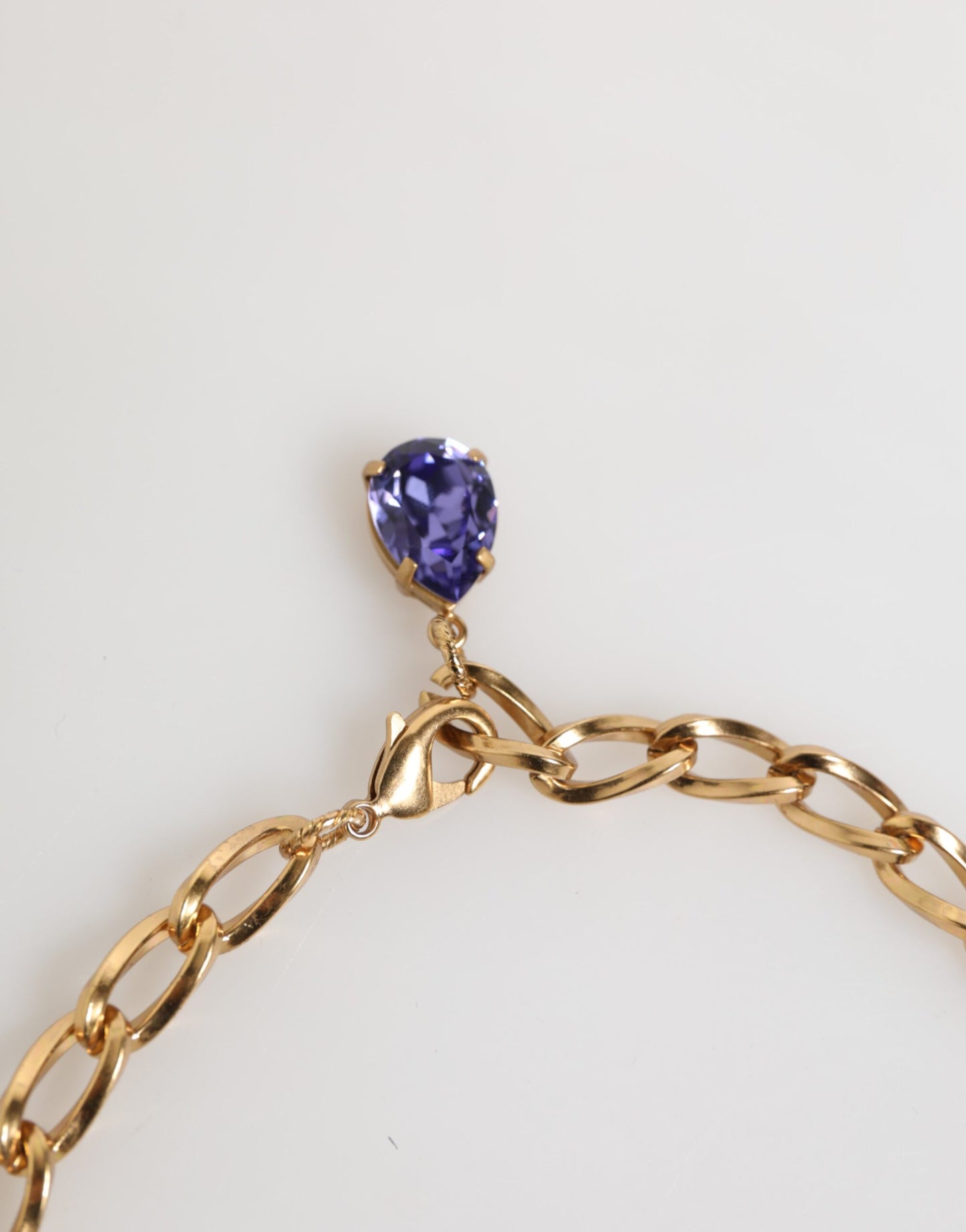 Dolce & Gabbana Gold Brass Crystal Pearl Purple Floral Pendant Jewelry Necklace Curated Luxury Accessories by Orvyn