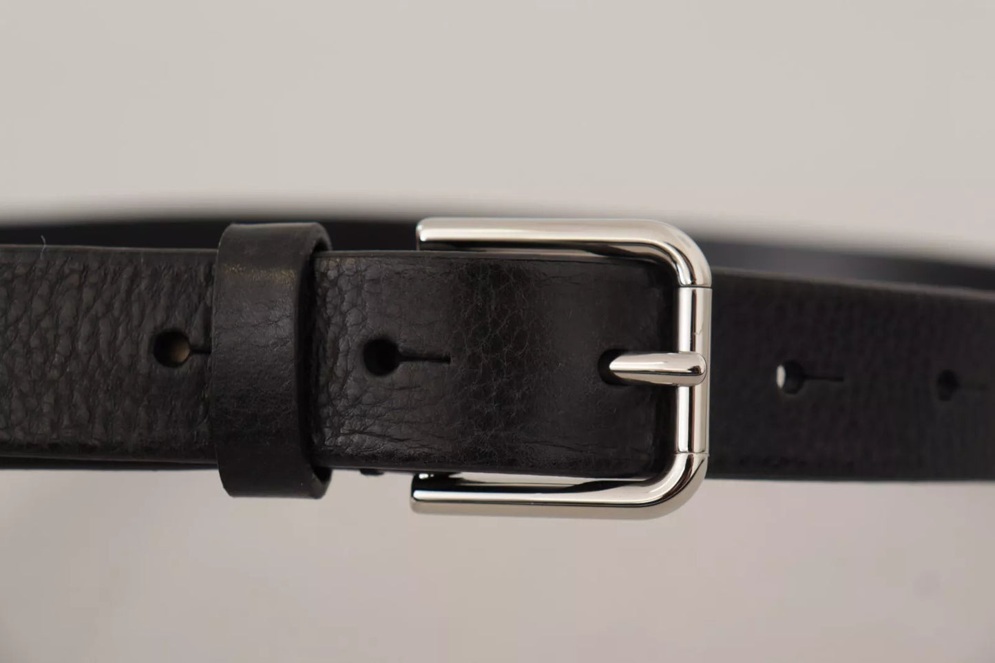 Dolce & Gabbana Calf Leather Silver Tone Black Metal Buckle Belt schwarz
