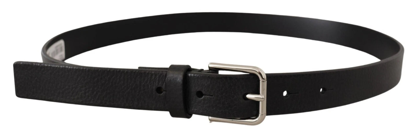 Dolce & Gabbana Calf Leather Silver Tone Black Metal Buckle Belt schwarz