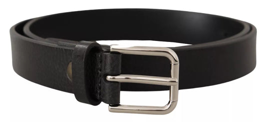 Dolce & Gabbana Leather Silver Tone Black Metal Buckle Belt schwarz