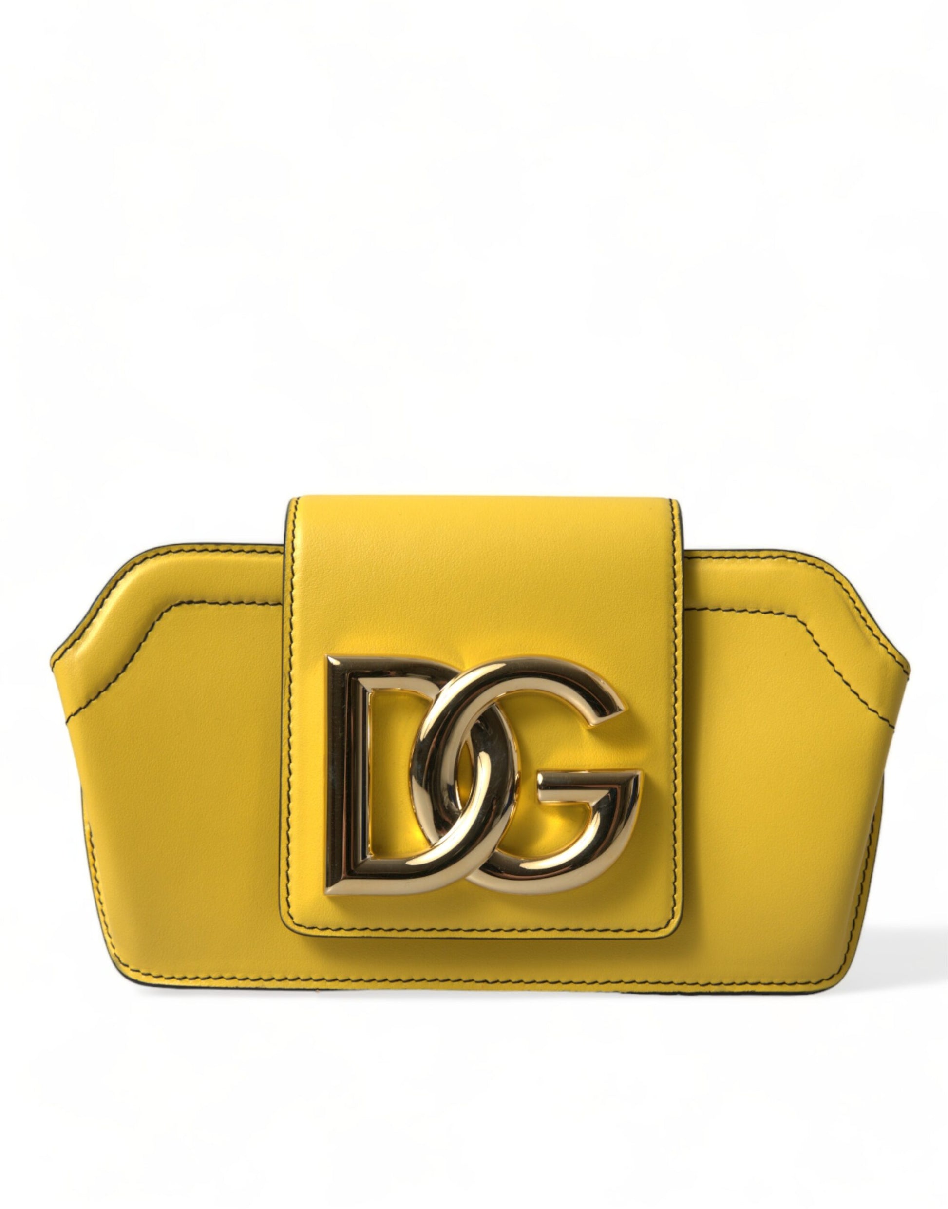 Dolce & Gabbana Yellow Smooth Leather DG Logo Clutch Crossbody Case Bag Curated Luxury Accessories by Orvyn