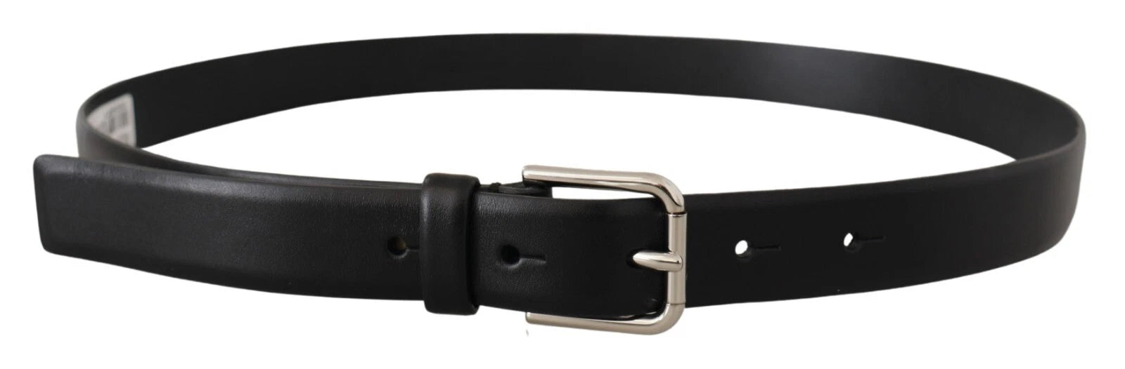 Dolce & Gabbana Black Calf Leather Silver Tone Logo Buckle Belt schwarz
