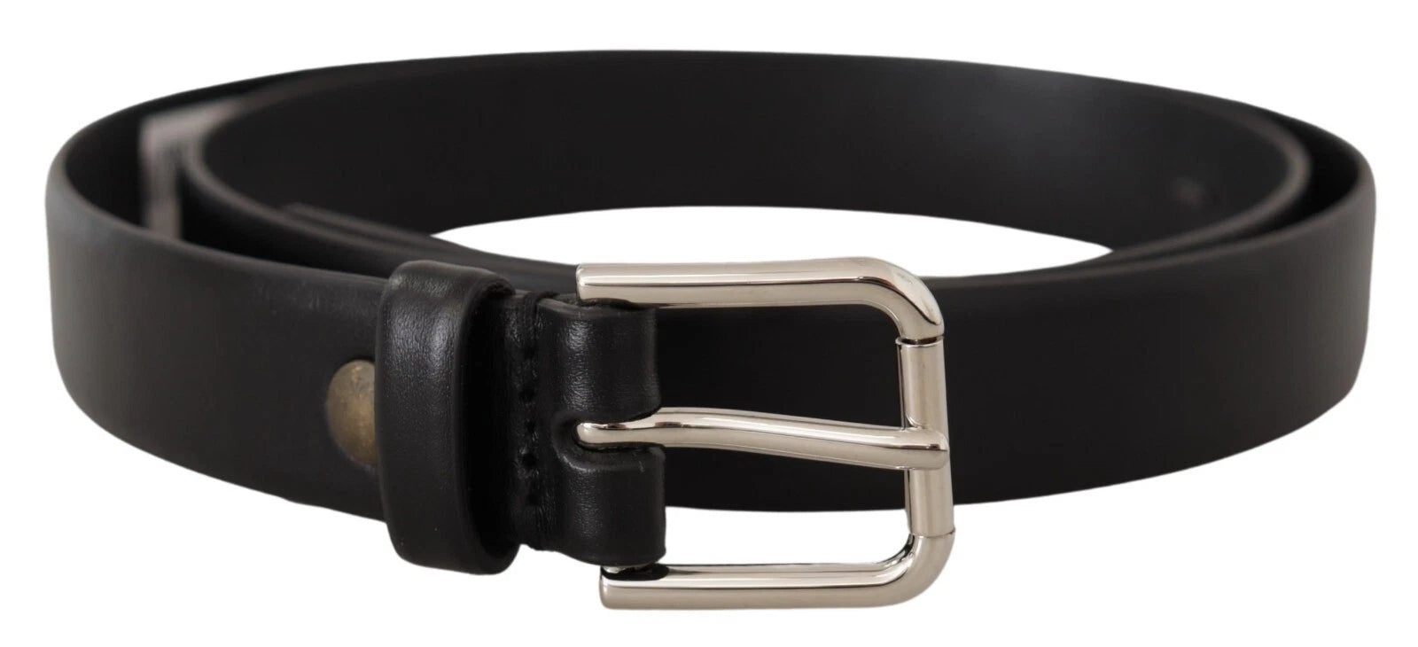 Dolce & Gabbana Black Calf Leather Silver Tone Logo Buckle Belt schwarz