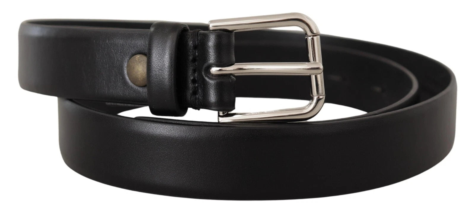 Dolce & Gabbana Black Calf Leather Silver Tone Logo Buckle Belt schwarz