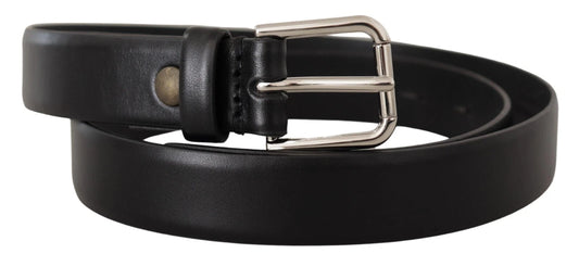 Dolce & Gabbana Black Leather Silver Tone Logo Buckle Belt schwarz
