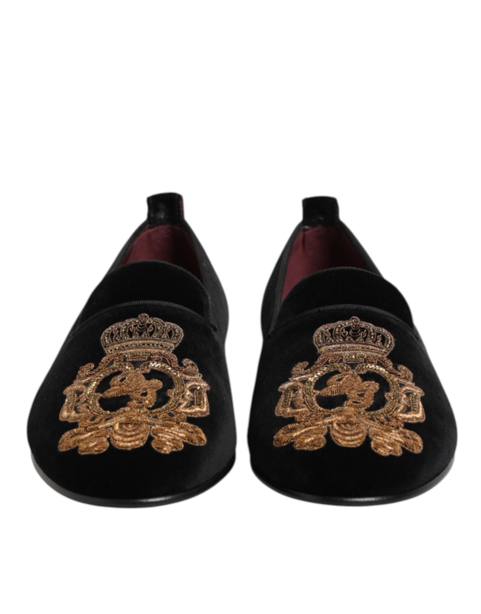 Dolce & Gabbana Black Velvet Gold Crown Mens Loafers Shoes Curated Luxury Accessories by Orvyn