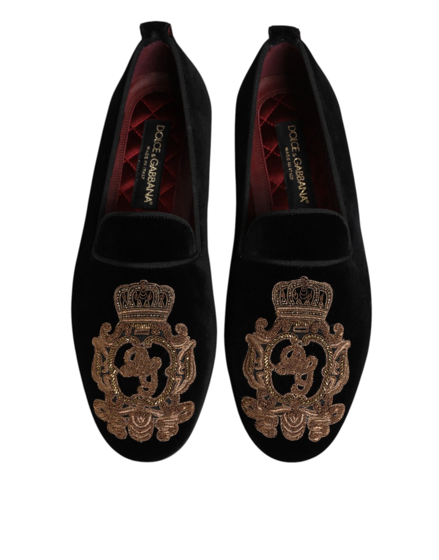 Dolce & Gabbana Black Velvet Gold Crown Mens Loafers Shoes Curated Luxury Accessories by Orvyn