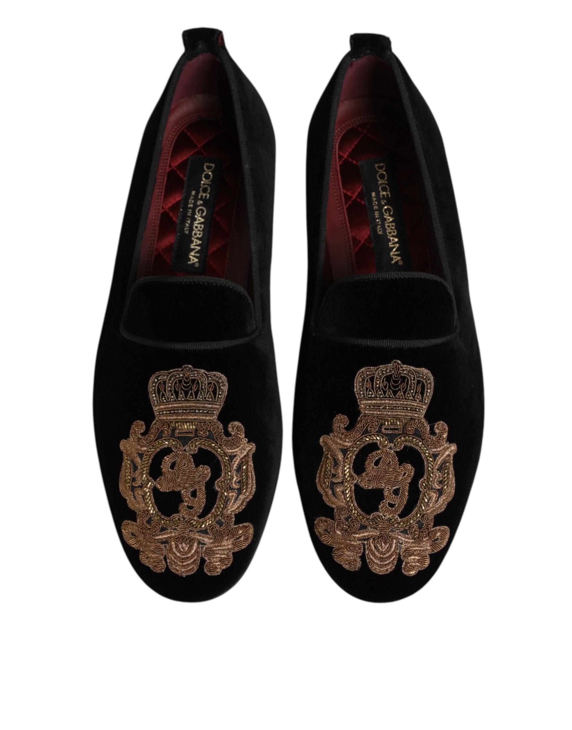 Dolce & Gabbana Black Velvet Gold Crown Mens Loafers Shoes Curated Luxury Accessories by Orvyn