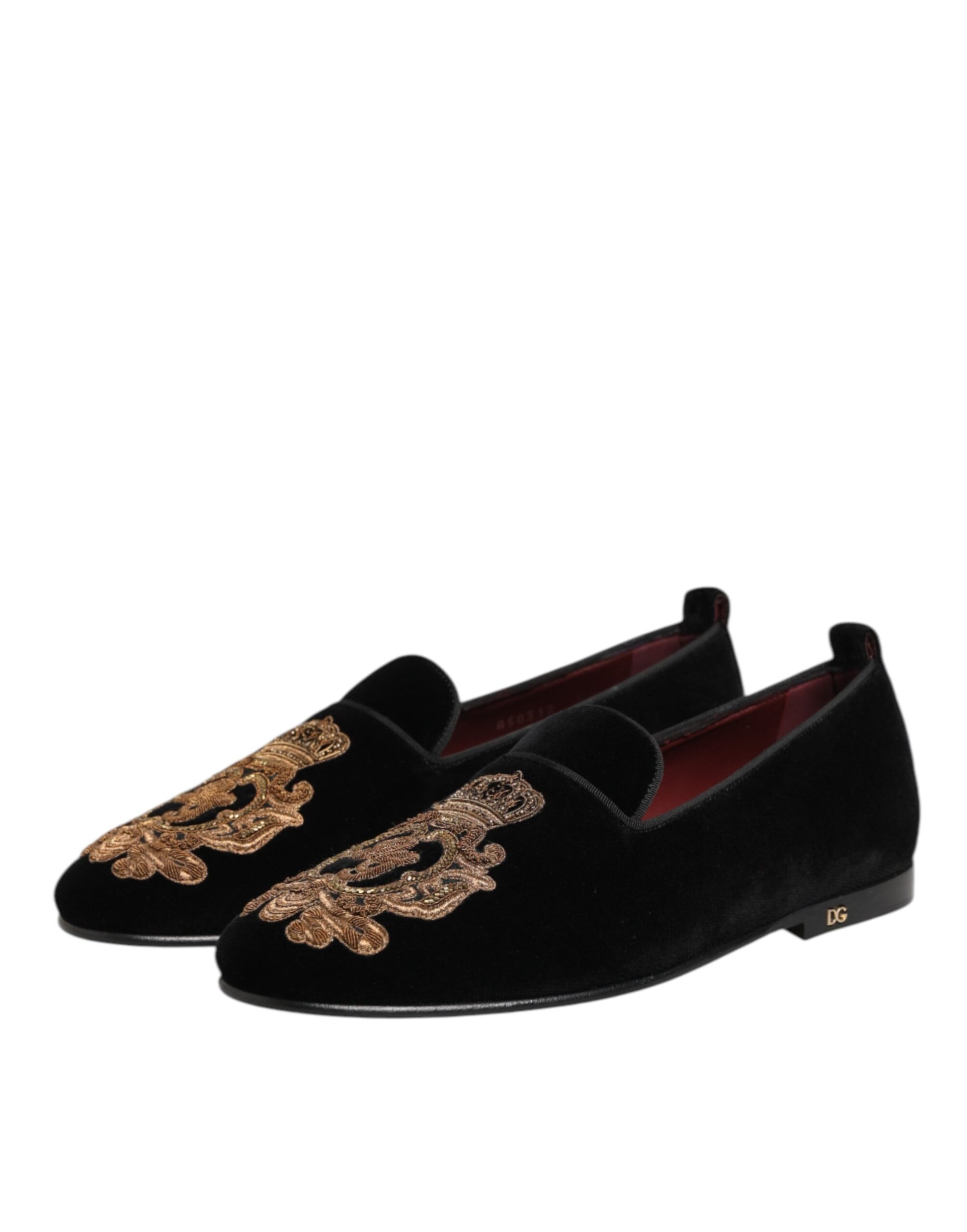 Dolce & Gabbana Black Velvet Gold Crown Mens Loafers Shoes Curated Luxury Accessories by Orvyn