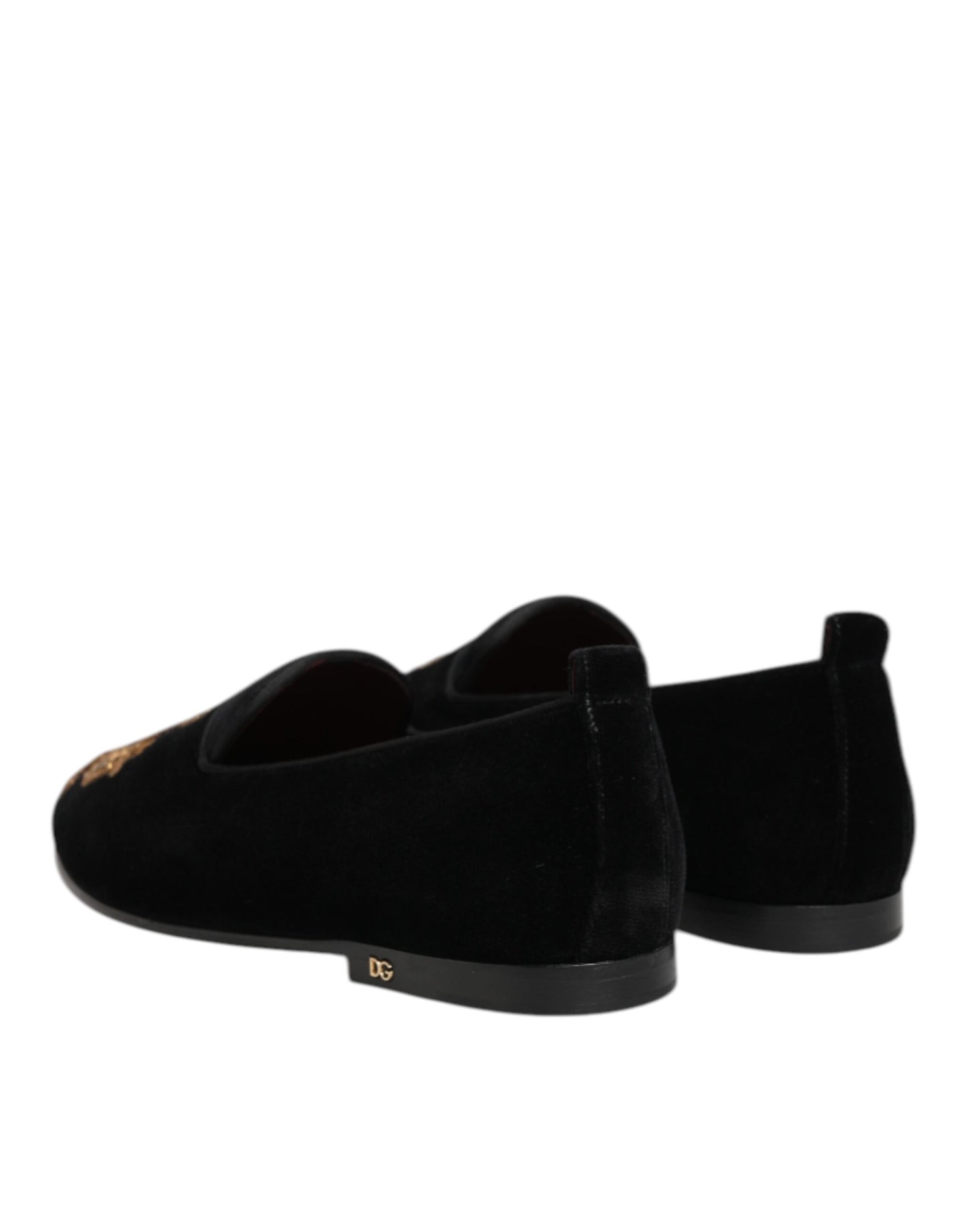 Dolce & Gabbana Black Velvet Gold Crown Mens Loafers Shoes Curated Luxury Accessories by Orvyn