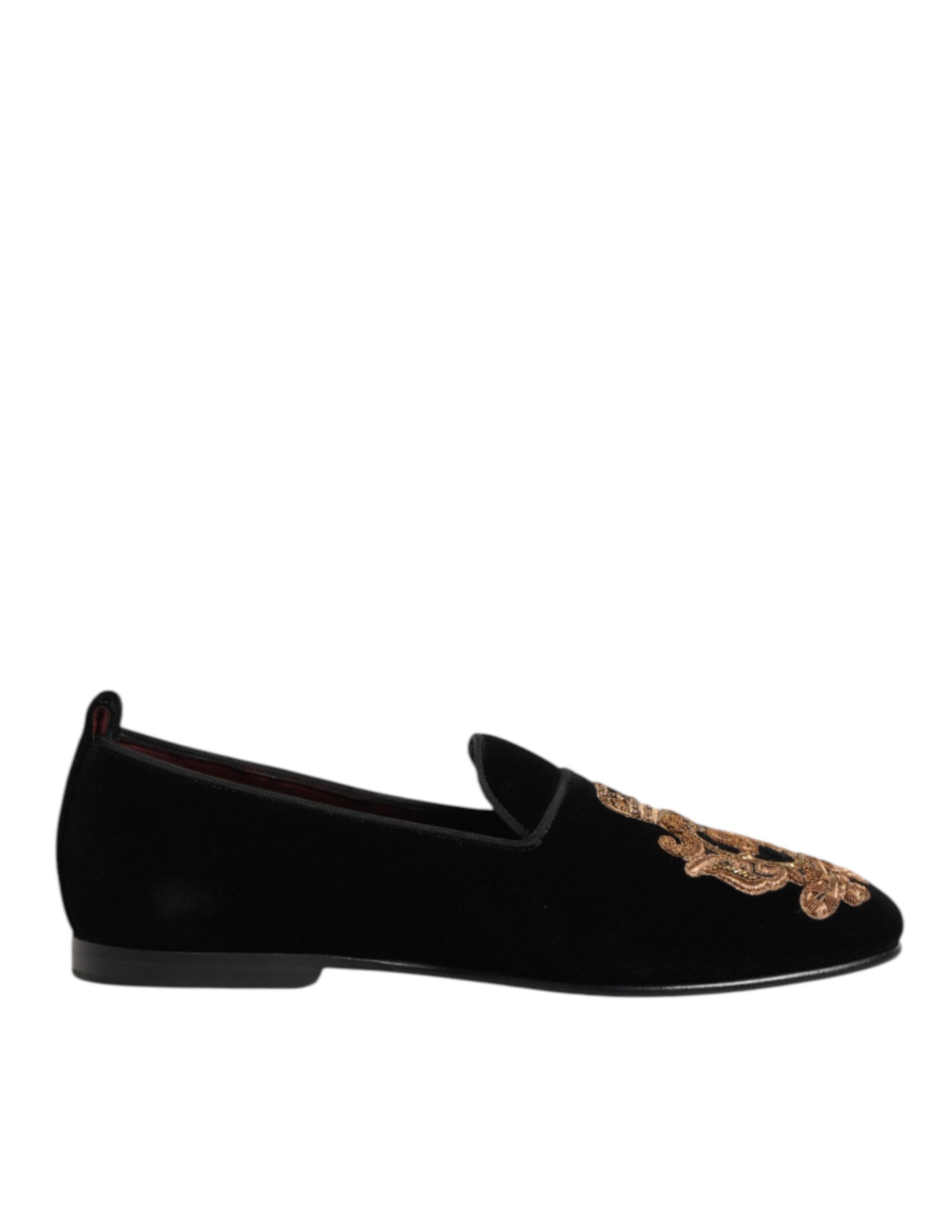 Dolce & Gabbana Black Velvet Gold Crown Mens Loafers Shoes Curated Luxury Accessories by Orvyn