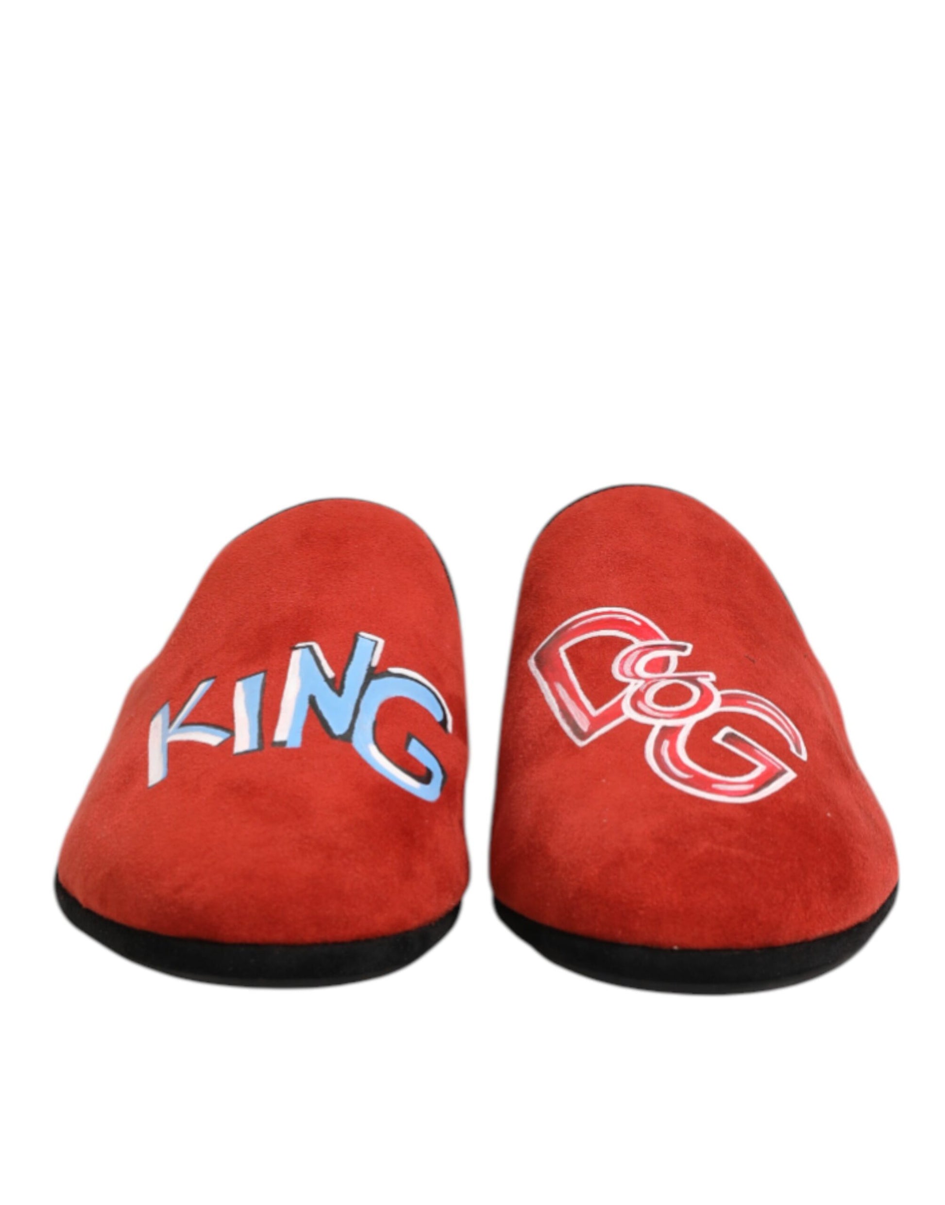 Dolce & Gabbana Red Suede DG King Men House Slippers Shoes Curated Luxury Accessories by Orvyn