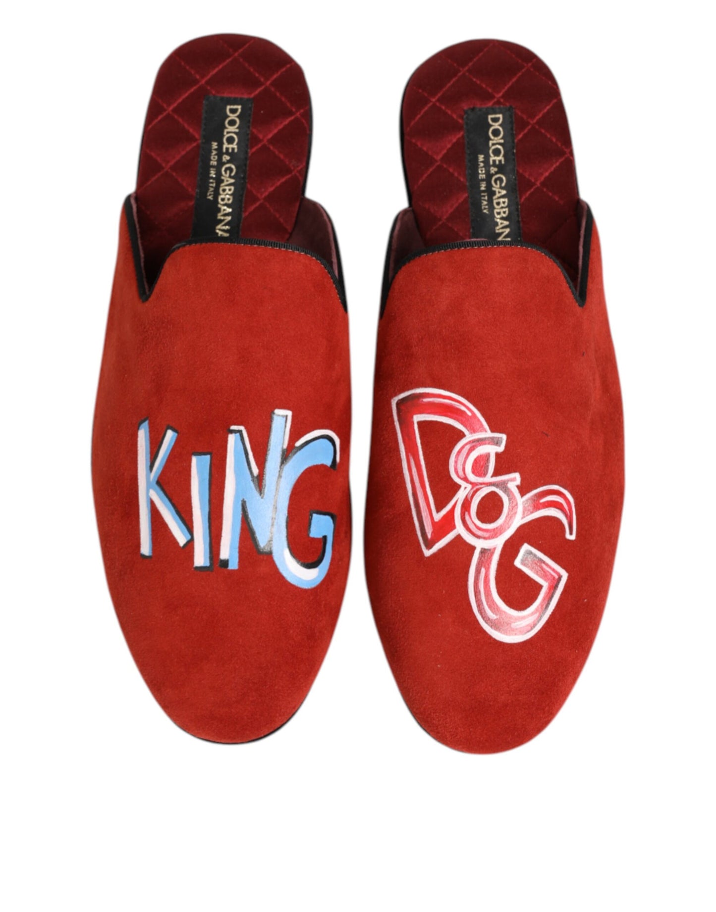 Dolce & Gabbana Red Suede DG King Men House Slippers Shoes Curated Luxury Accessories by Orvyn