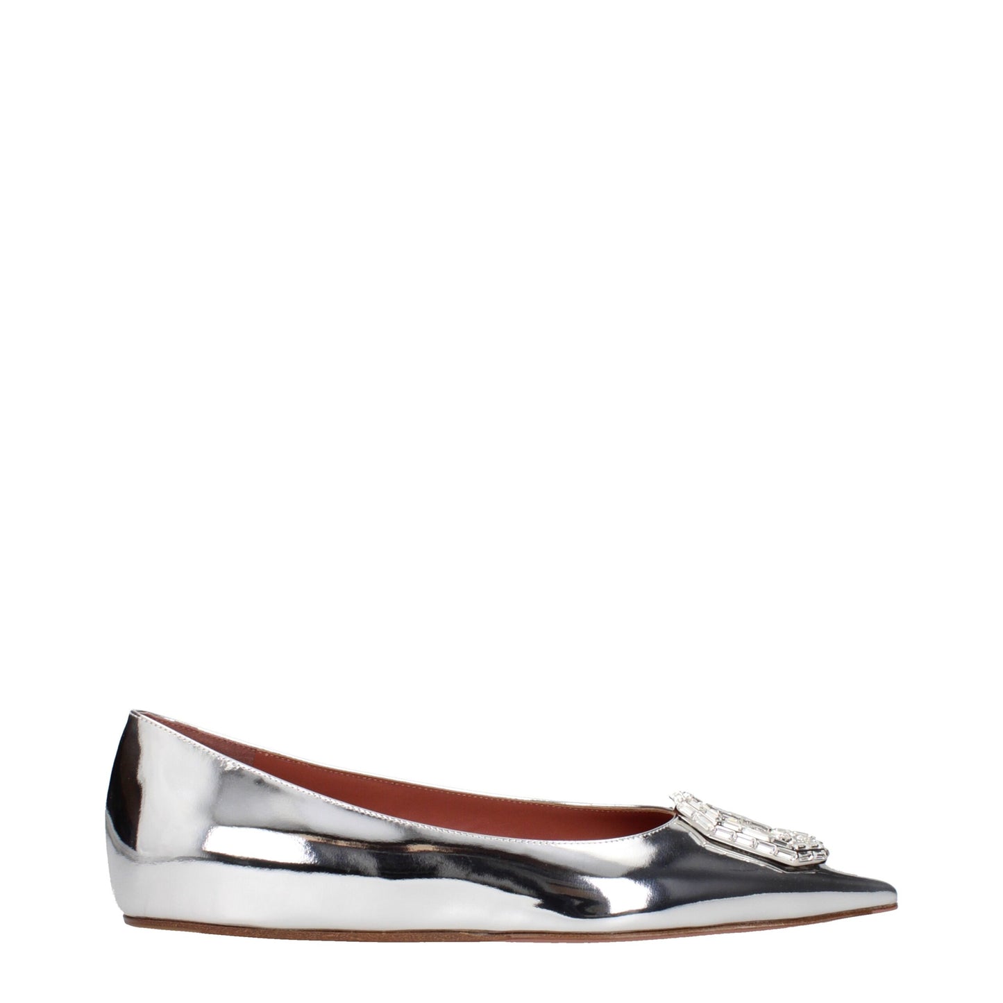 Amina Muaddi Gray Leather Ballet Flats Curated Luxury Accessories by Orvyn