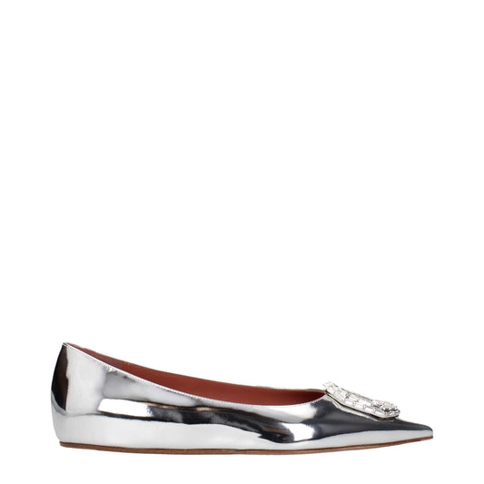 Amina Muaddi Gray Leather Ballet Flats Curated Luxury Accessories by Orvyn