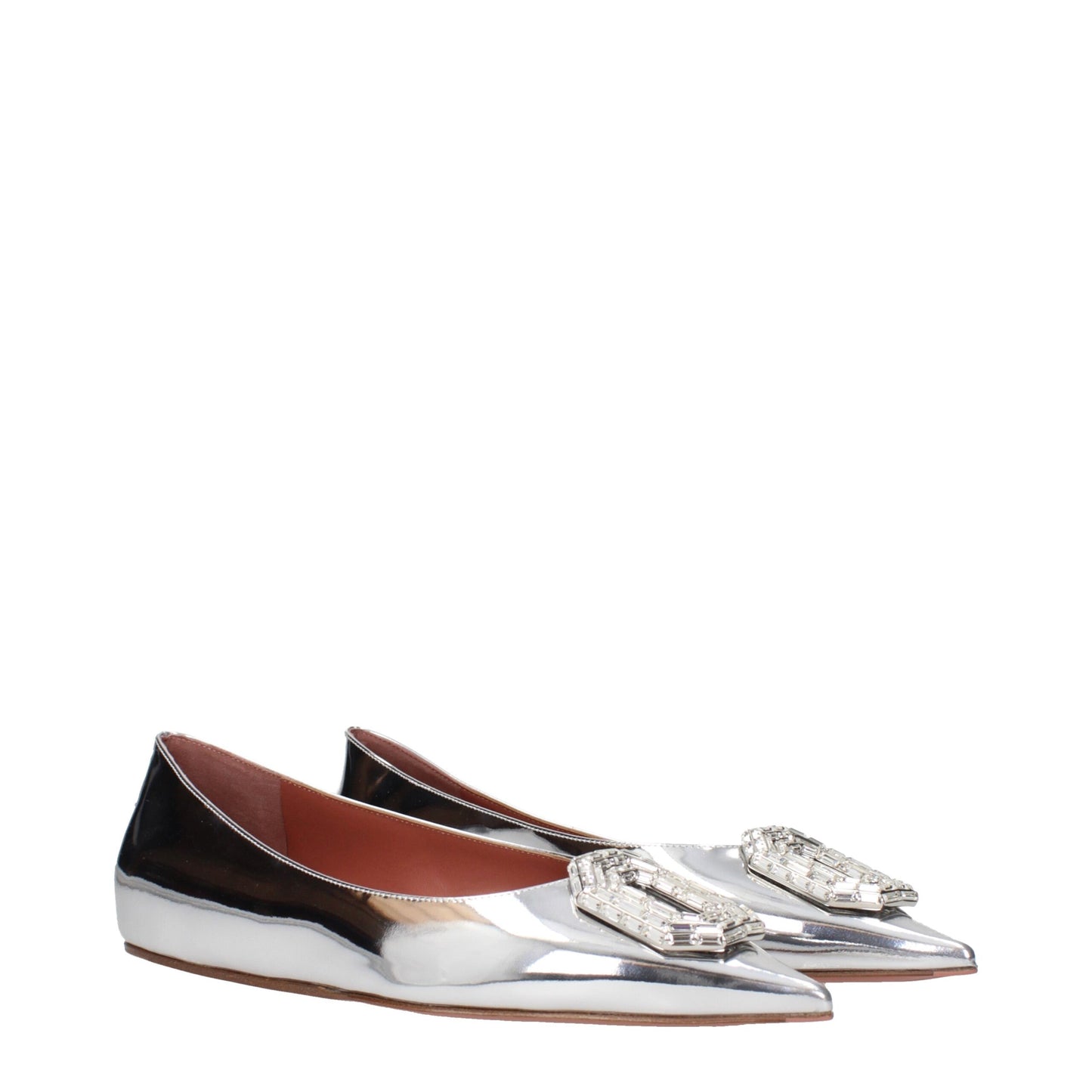 Amina Muaddi Gray Leather Ballet Flats Curated Luxury Accessories by Orvyn