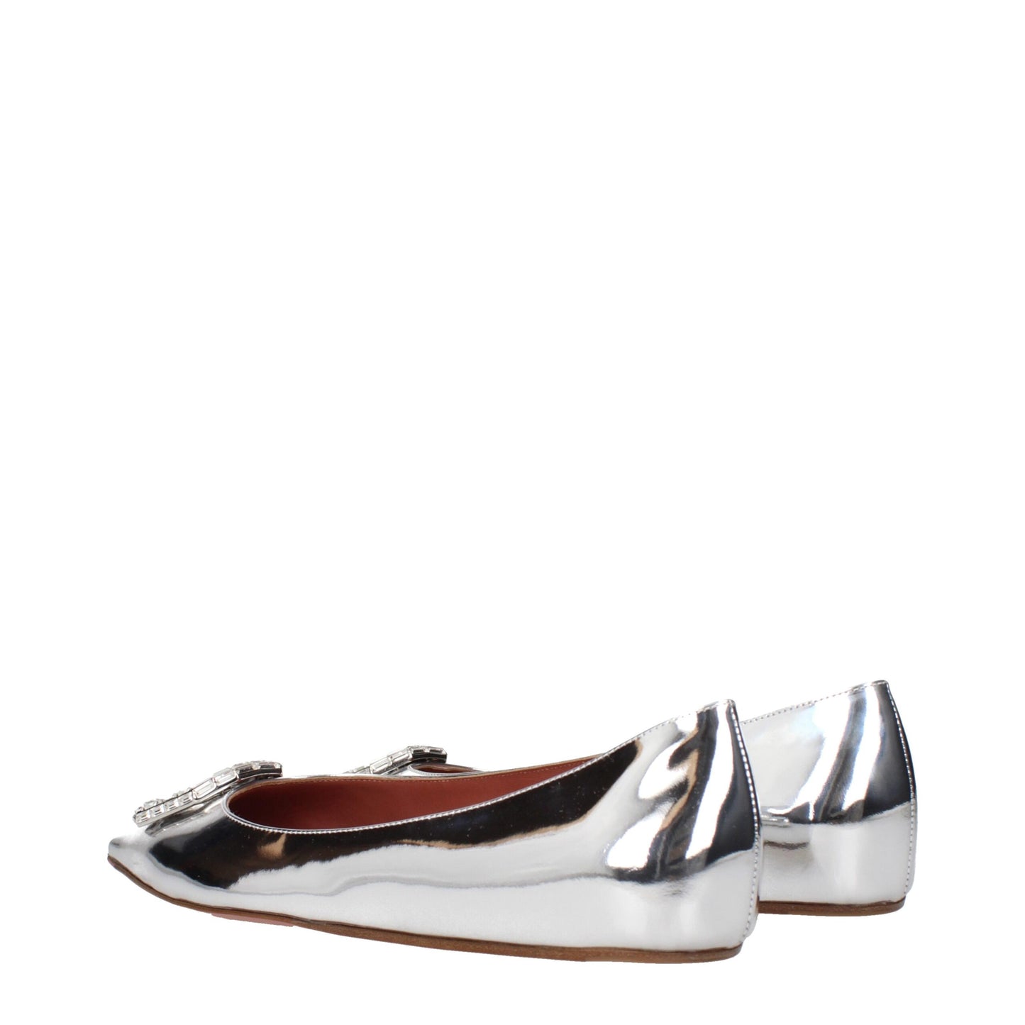 Amina Muaddi Gray Leather Ballet Flats Curated Luxury Accessories by Orvyn