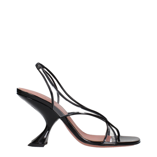 Amina Muaddi Black Leather Stiletto Heel Sandals Curated Luxury Accessories by Orvyn