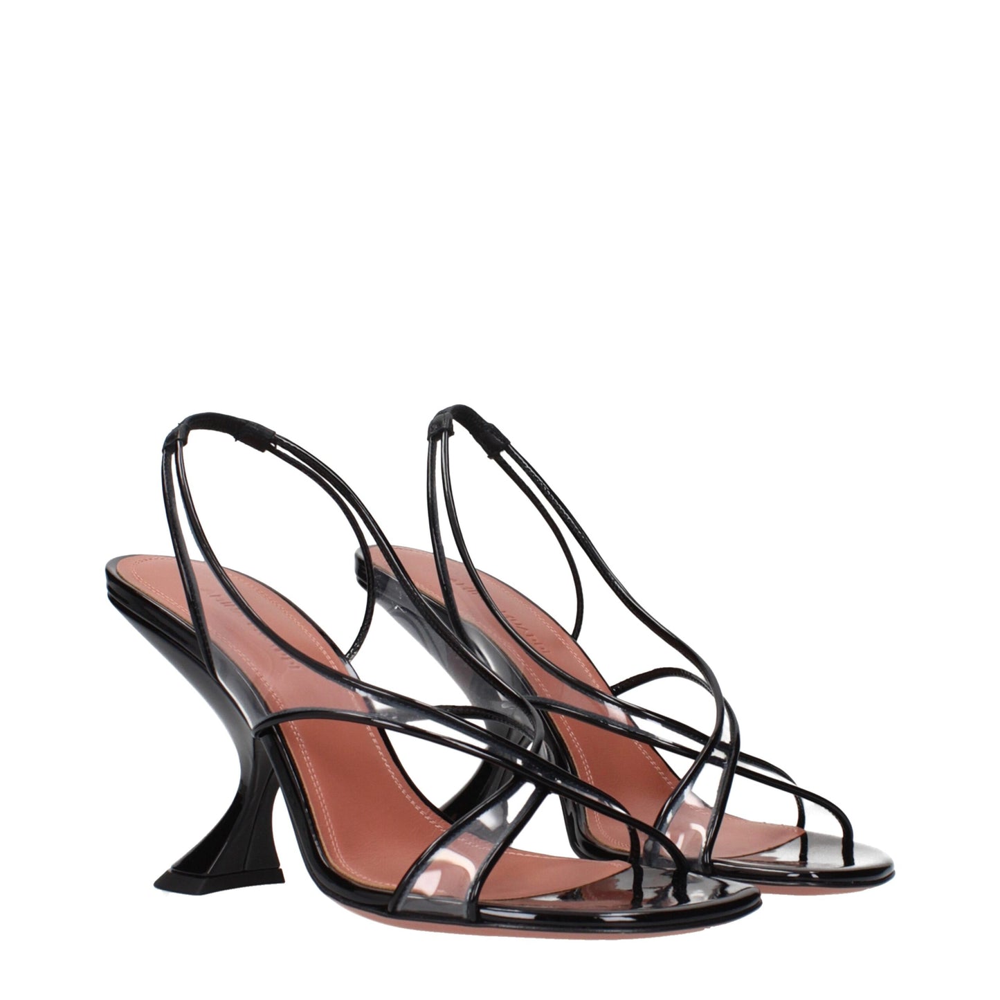 Amina Muaddi Black Leather Stiletto Heel Sandals Curated Luxury Accessories by Orvyn