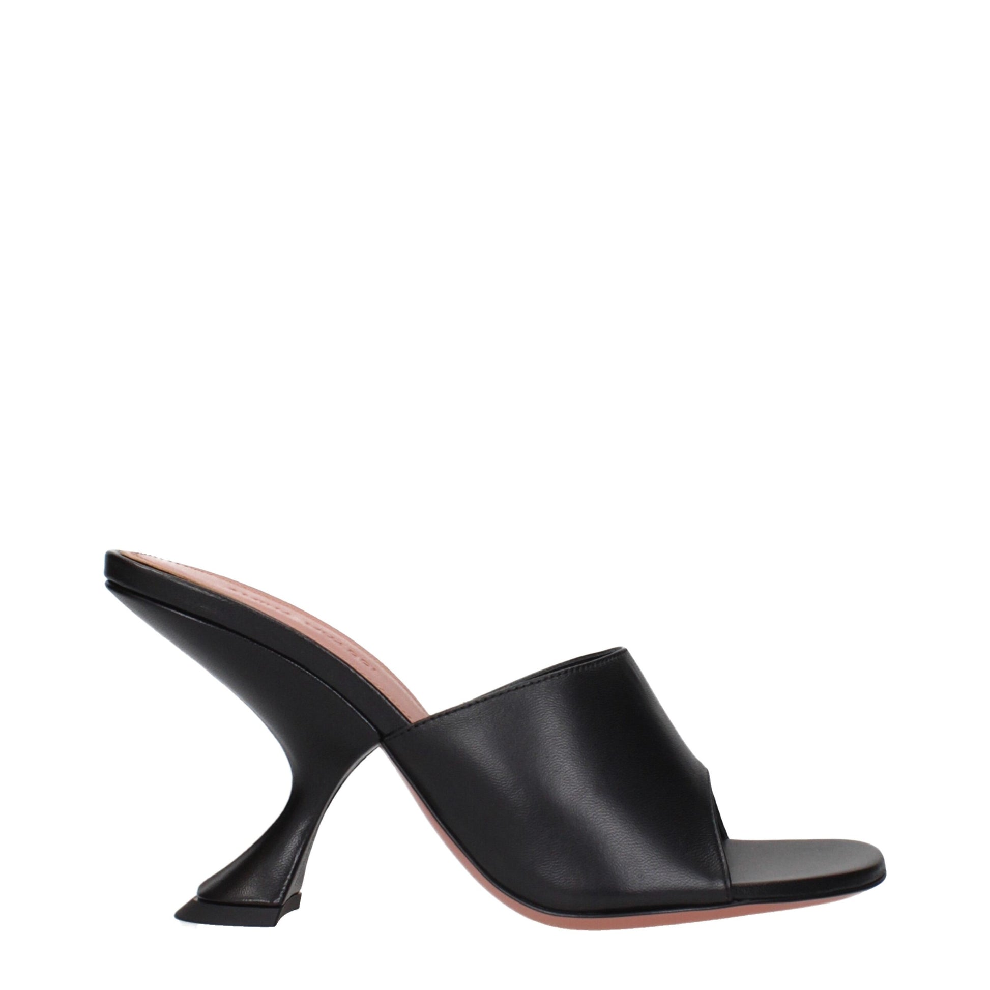 Amina Muaddi Black Leather Stiletto Heel Sandals Curated Luxury Accessories by Orvyn