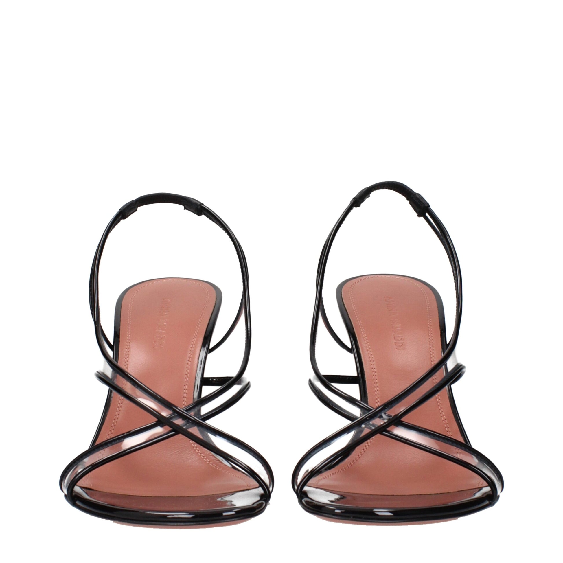 Amina Muaddi Black Leather Stiletto Heel Sandals Curated Luxury Accessories by Orvyn