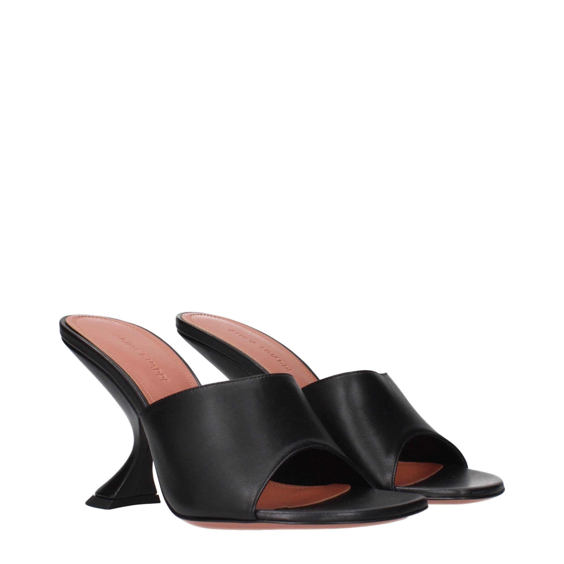 Amina Muaddi Black Leather Stiletto Heel Sandals Curated Luxury Accessories by Orvyn