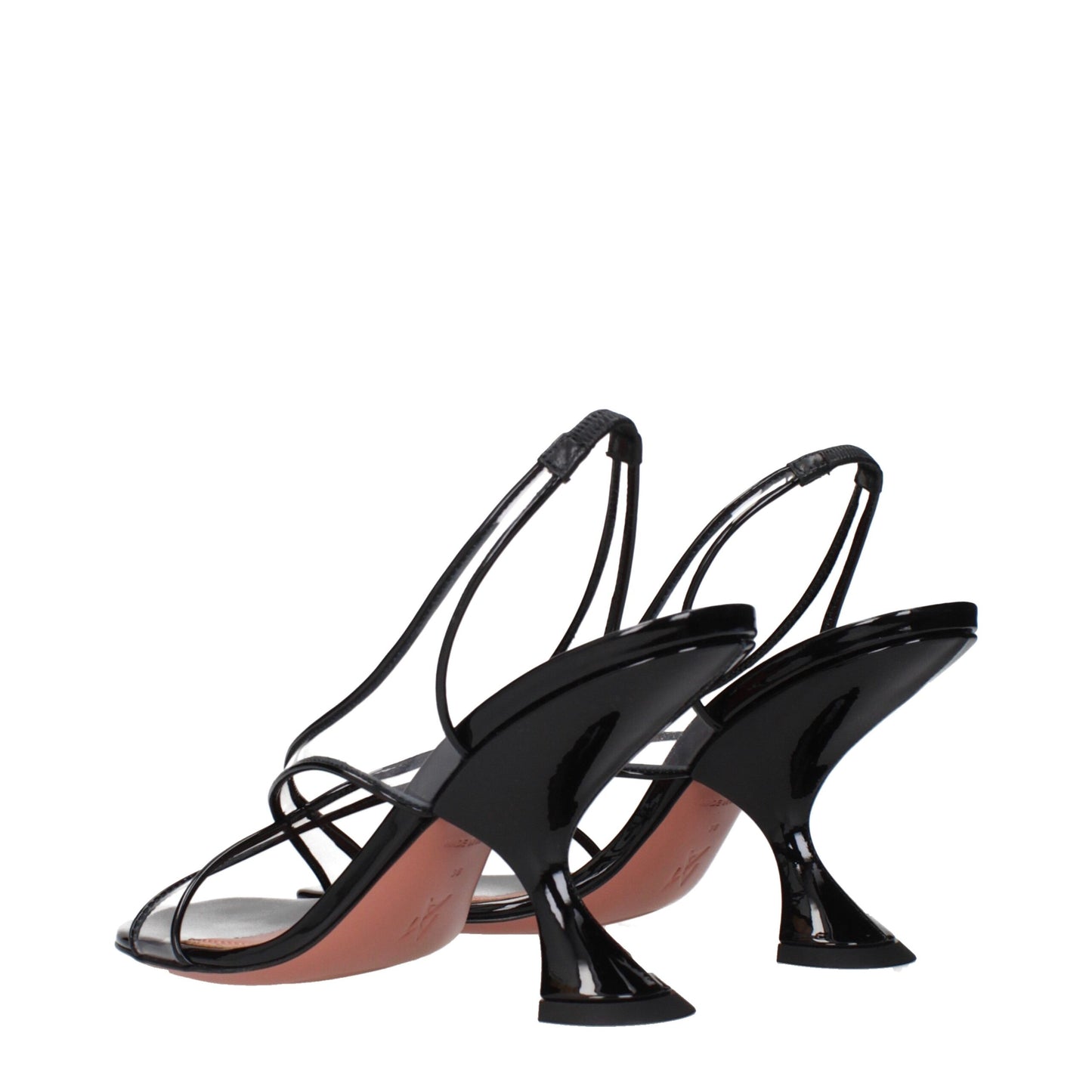 Amina Muaddi Black Leather Stiletto Heel Sandals Curated Luxury Accessories by Orvyn