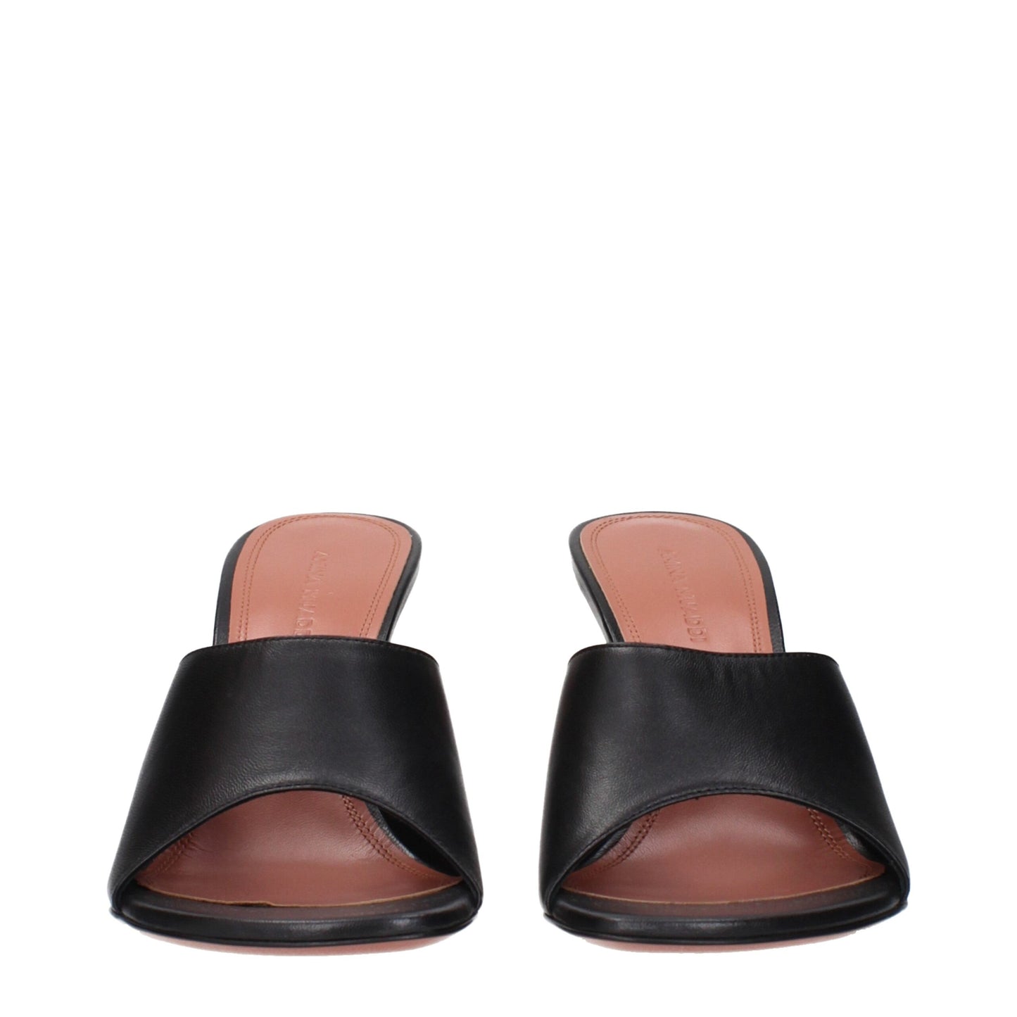 Amina Muaddi Black Leather Stiletto Heel Sandals Curated Luxury Accessories by Orvyn