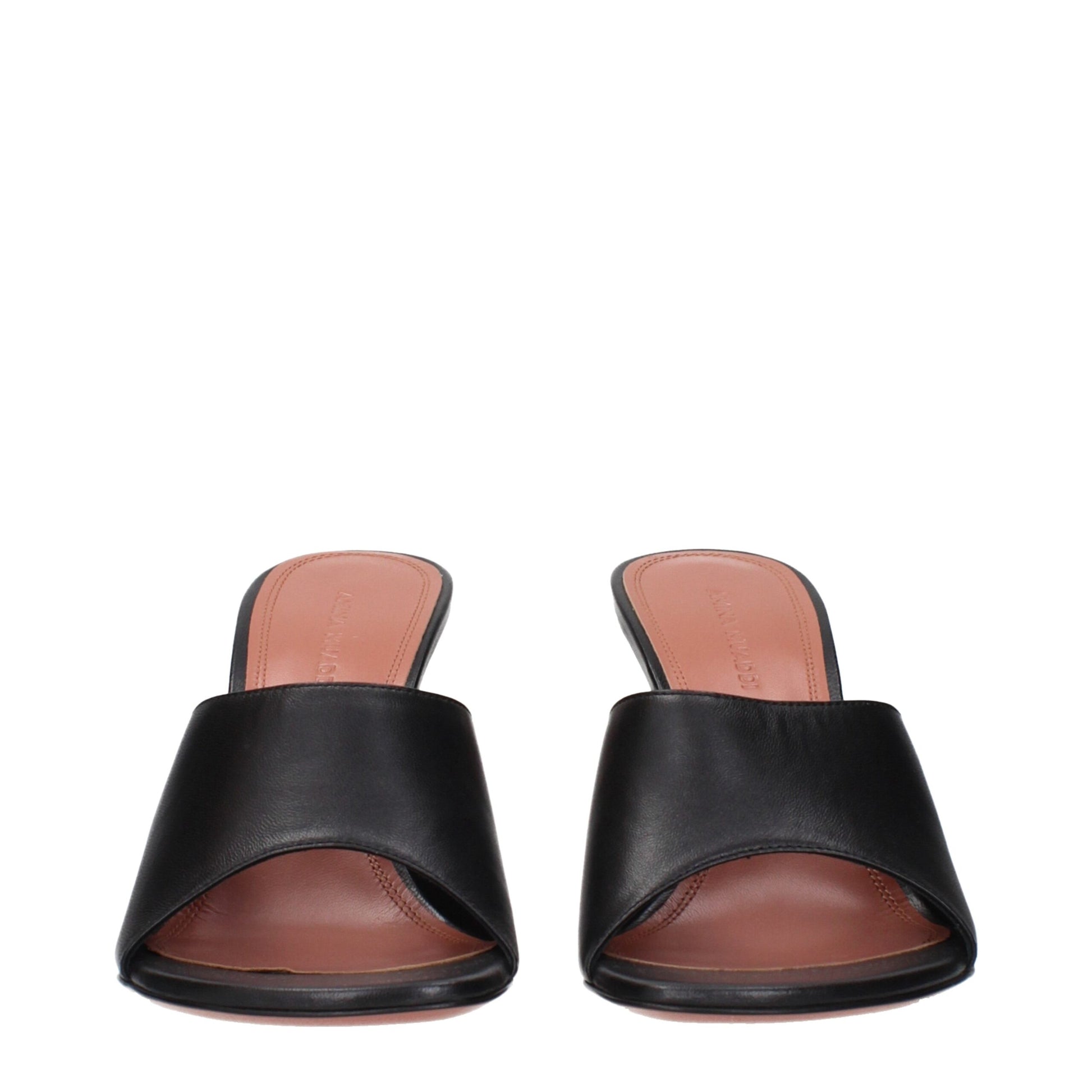 Amina Muaddi Black Leather Stiletto Heel Sandals Curated Luxury Accessories by Orvyn