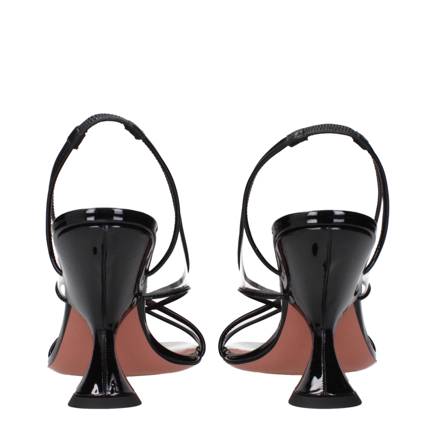 Amina Muaddi Black Leather Stiletto Heel Sandals Curated Luxury Accessories by Orvyn