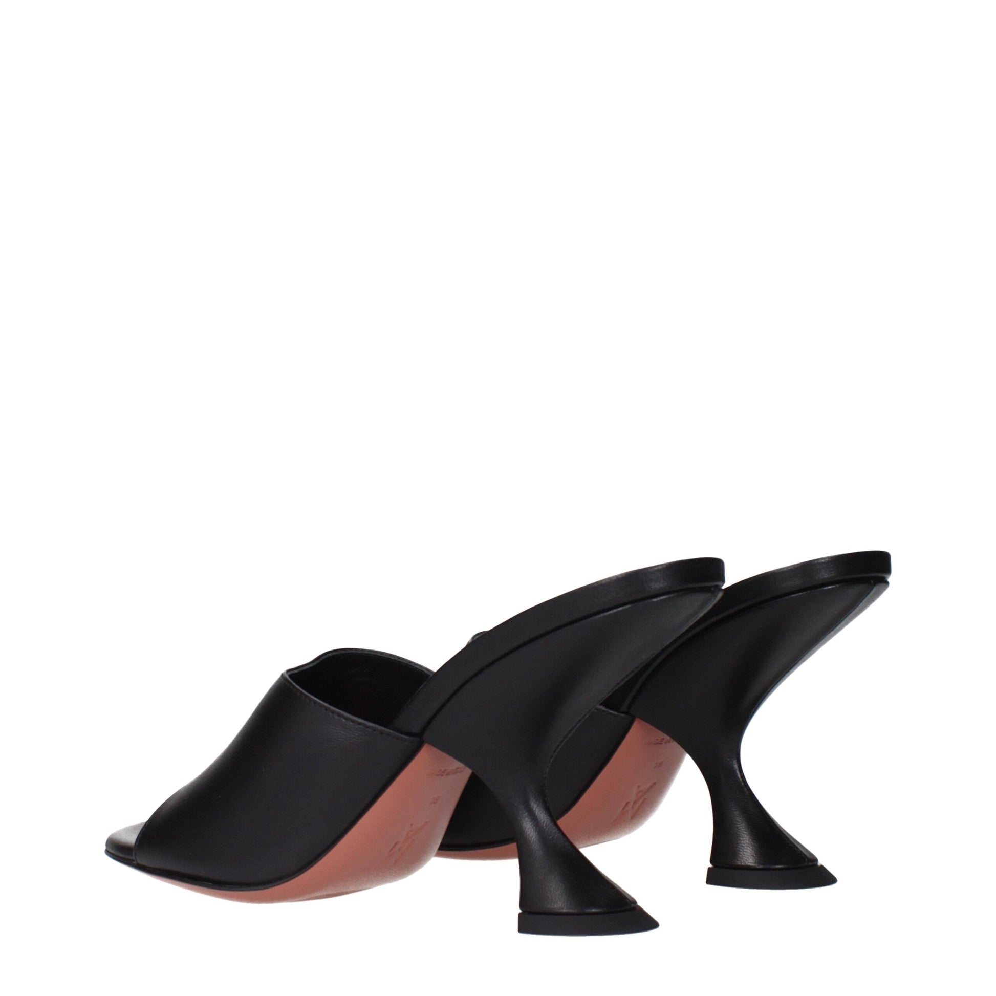 Amina Muaddi Black Leather Stiletto Heel Sandals Curated Luxury Accessories by Orvyn