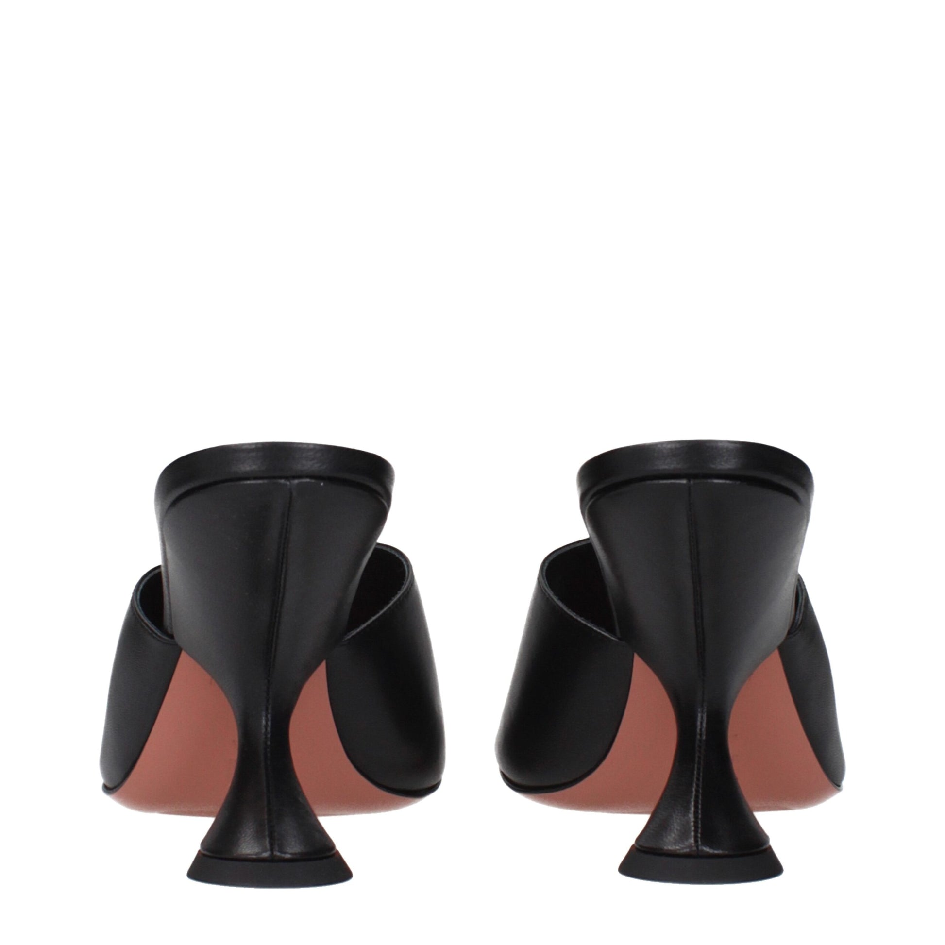 Amina Muaddi Black Leather Stiletto Heel Sandals Curated Luxury Accessories by Orvyn