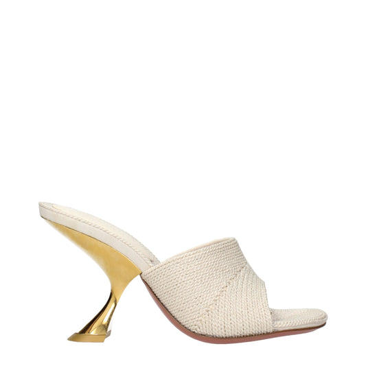 Amina Muaddi Beige Fabric Slippers Curated Luxury Accessories by Orvyn