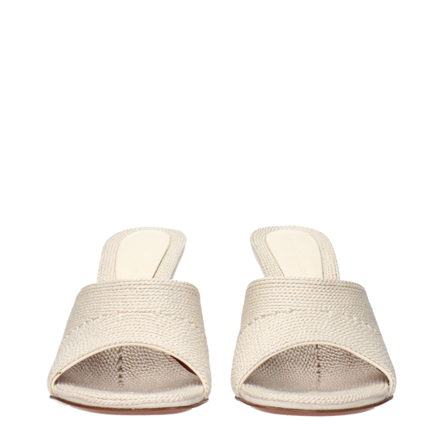 Amina Muaddi Beige Fabric Slippers Curated Luxury Accessories by Orvyn