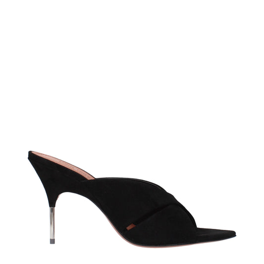 Amina Muaddi Black Leather Stiletto Heel Sandals Curated Luxury Accessories by Orvyn
