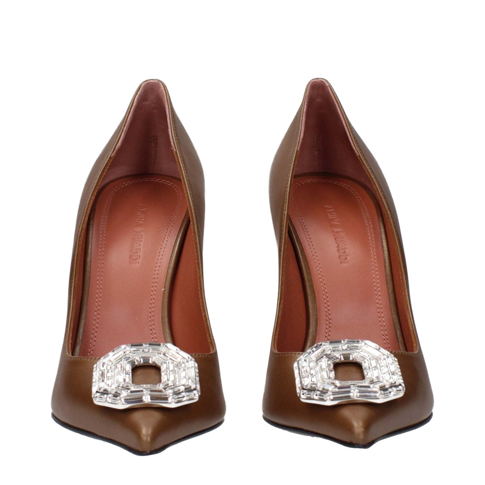 Amina Muaddi Brown Leather High Heel Pumps Curated Luxury Accessories by Orvyn