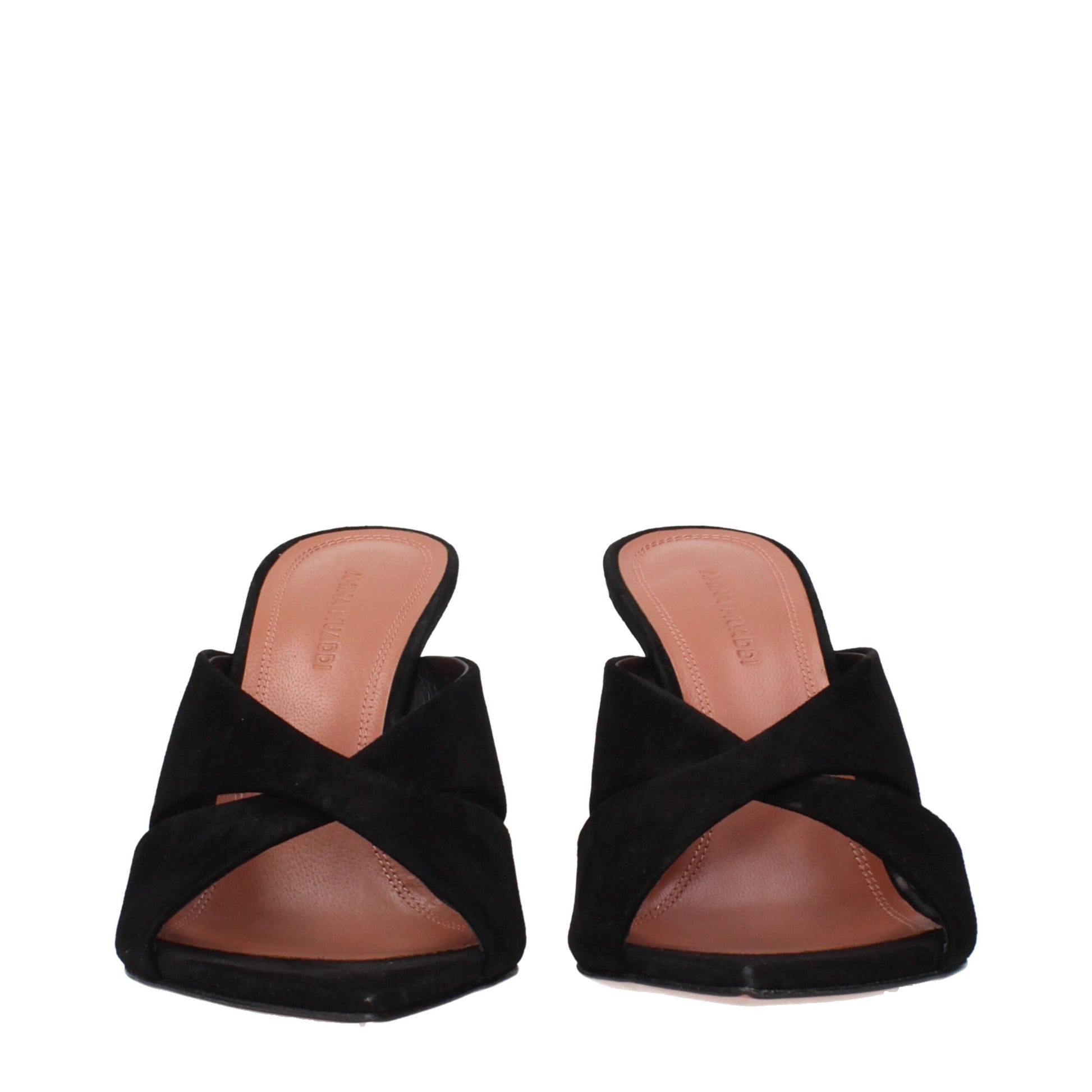 Amina Muaddi Black Leather Stiletto Heel Sandals Curated Luxury Accessories by Orvyn