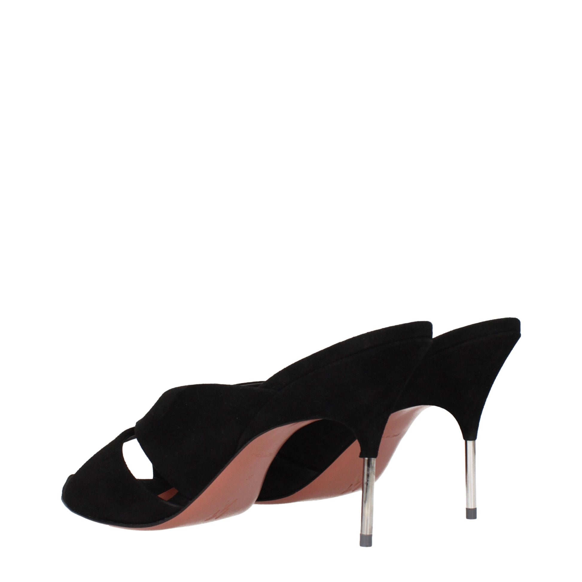 Amina Muaddi Black Leather Stiletto Heel Sandals Curated Luxury Accessories by Orvyn