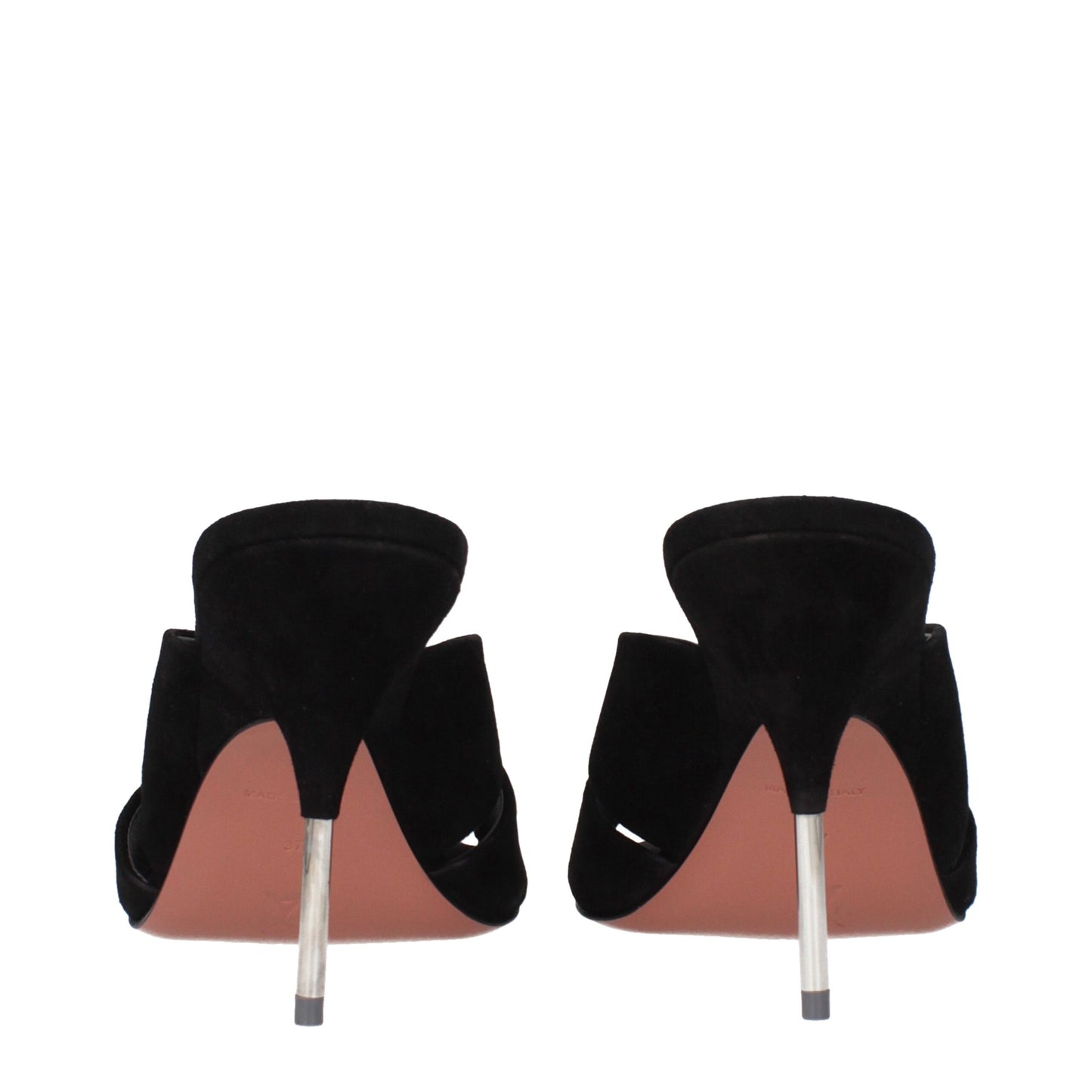 Amina Muaddi Black Leather Stiletto Heel Sandals Curated Luxury Accessories by Orvyn