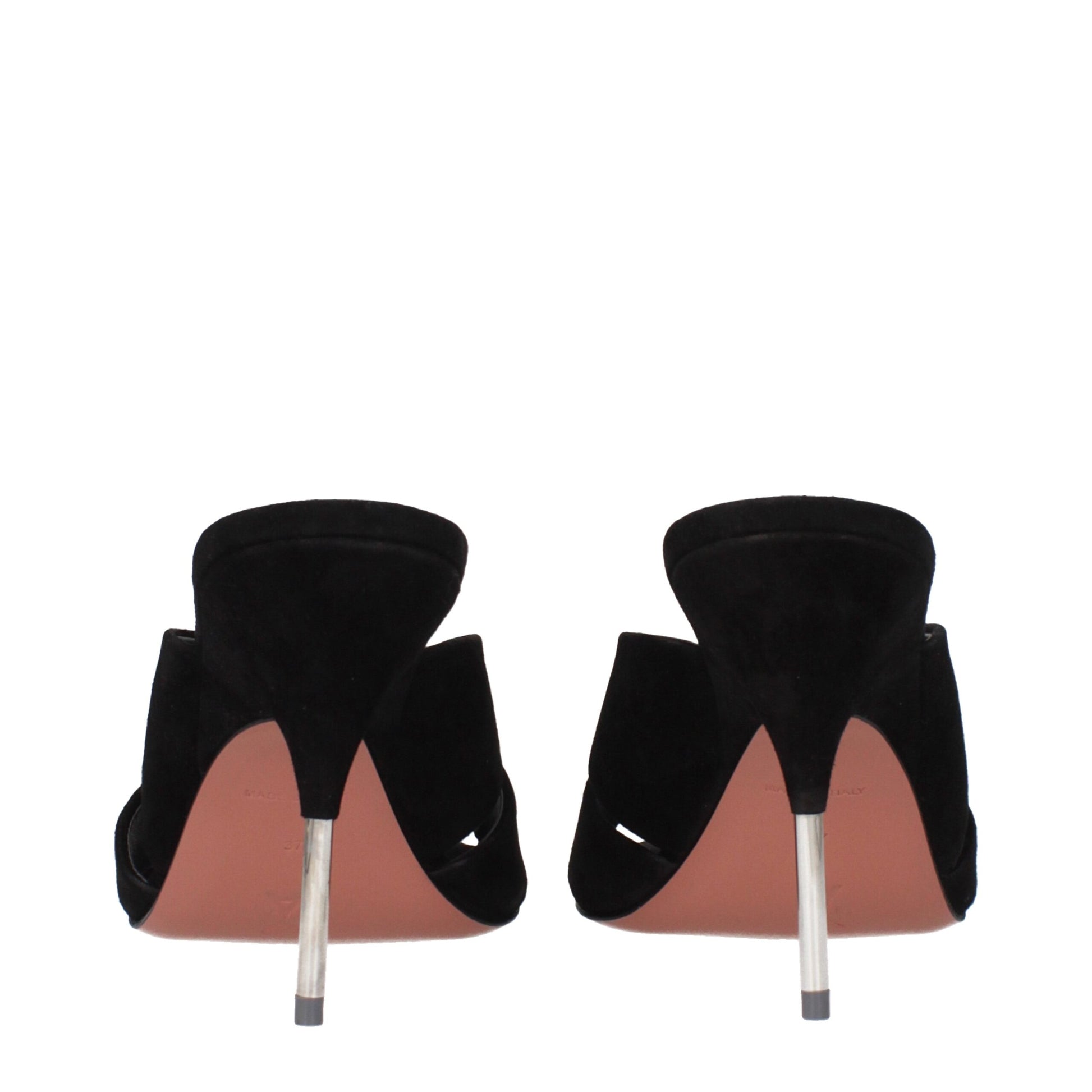 Amina Muaddi Black Leather Stiletto Heel Sandals Curated Luxury Accessories by Orvyn