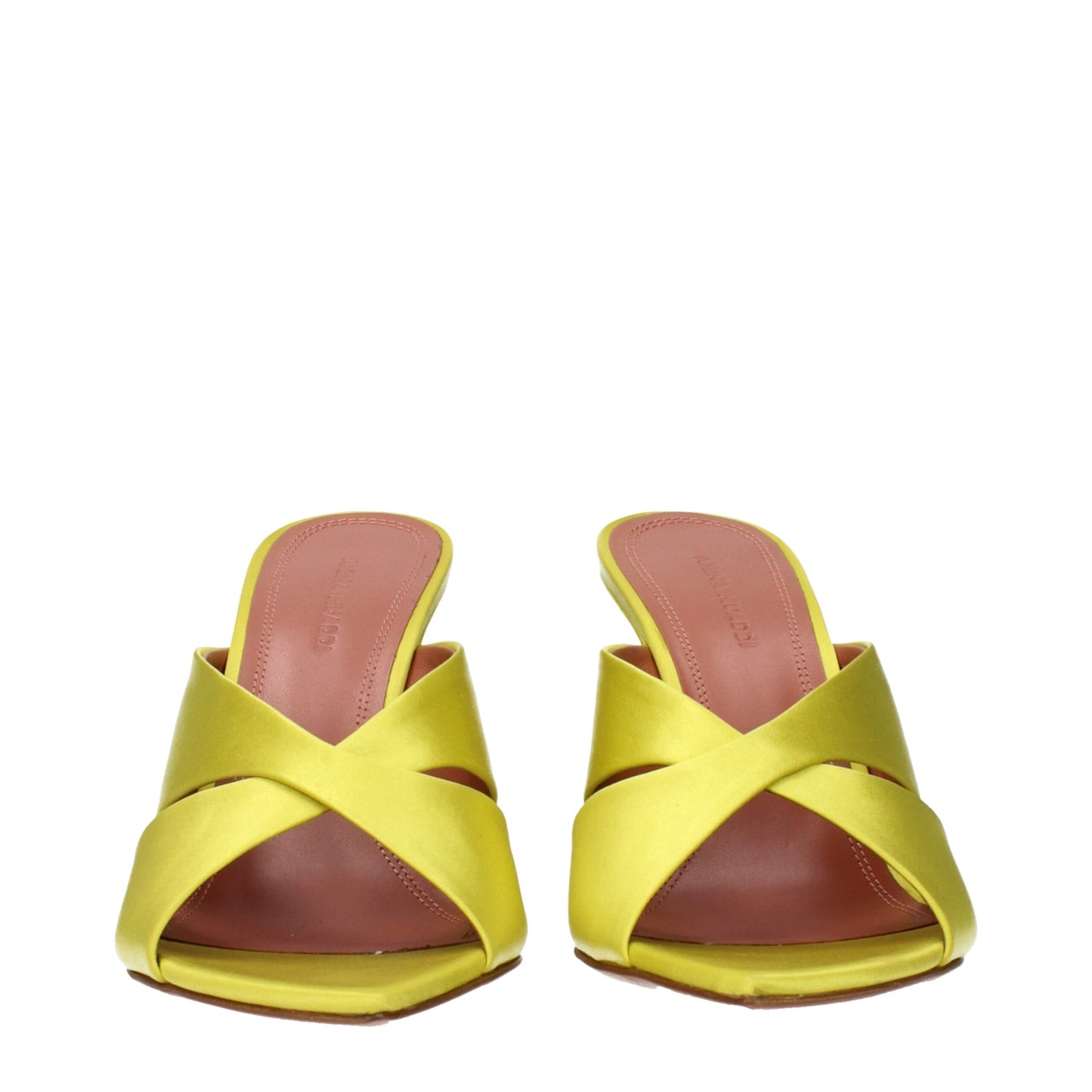 Amina Muaddi Green Satin Stiletto Heel Sandals Curated Luxury Accessories by Orvyn