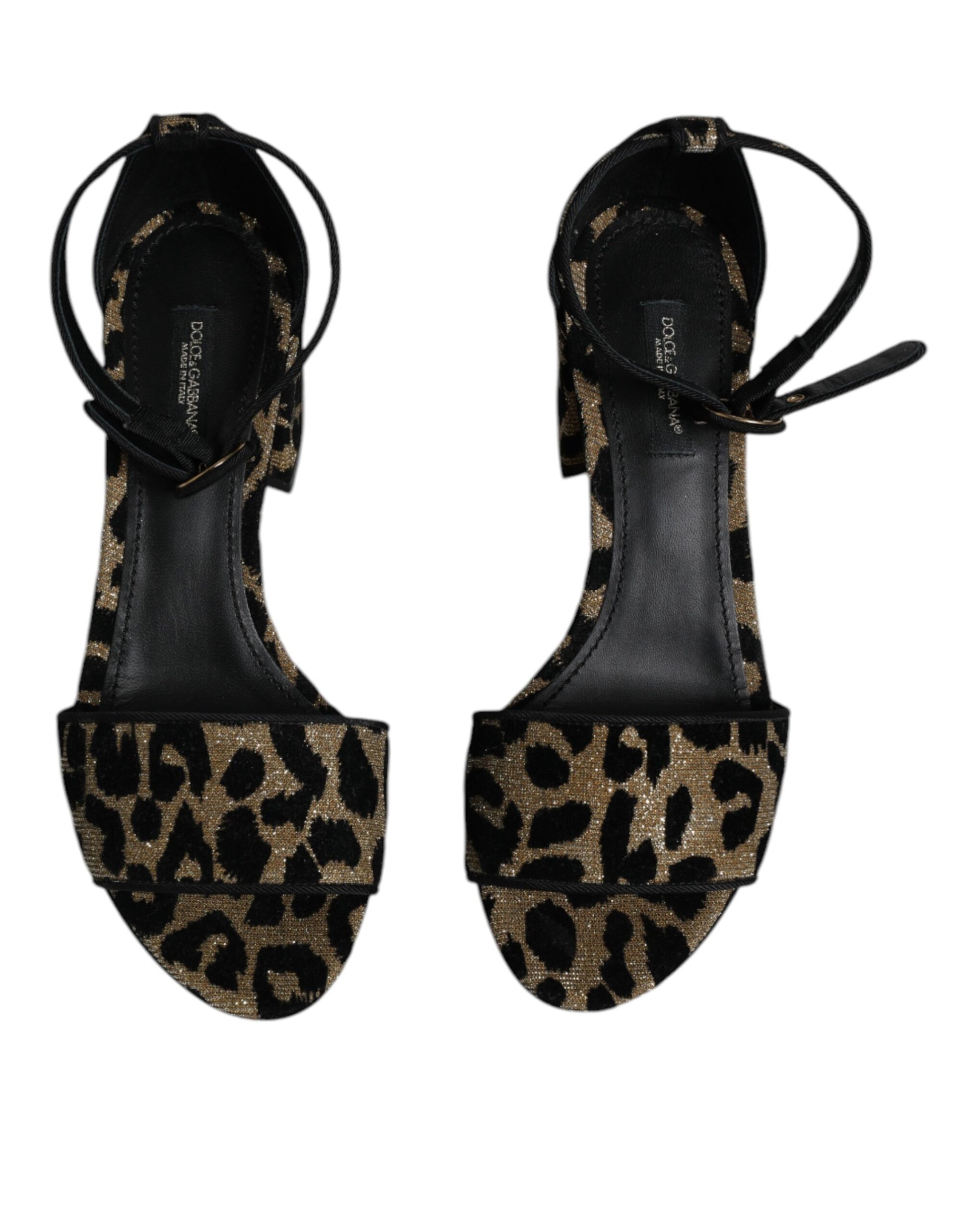 Dolce & Gabbana Gold Leopard Ankle Strap Heels Sandals Shoes Curated Luxury Accessories by Orvyn