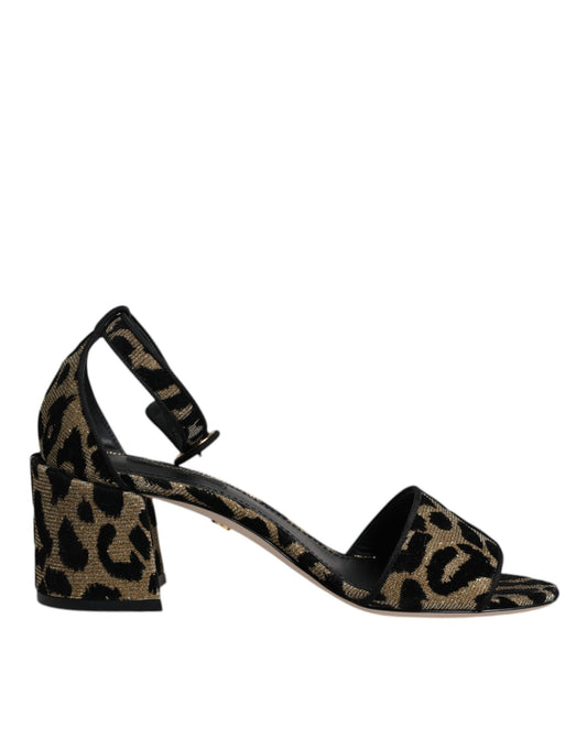 Dolce & Gabbana Gold Leopard Ankle Strap Heels Sandals Shoes Curated Luxury Accessories by Orvyn