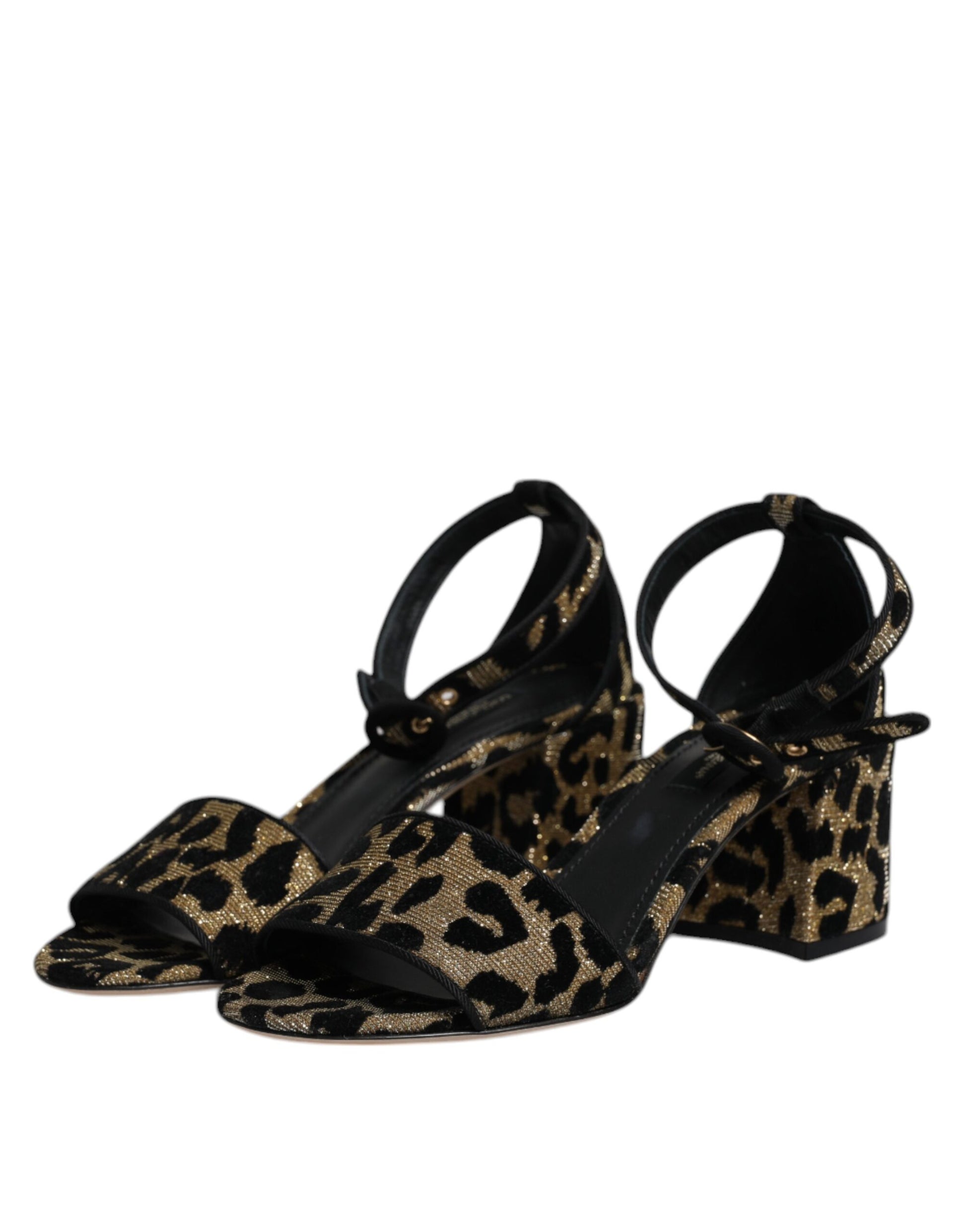 Dolce & Gabbana Gold Leopard Ankle Strap Heels Sandals Shoes Curated Luxury Accessories by Orvyn