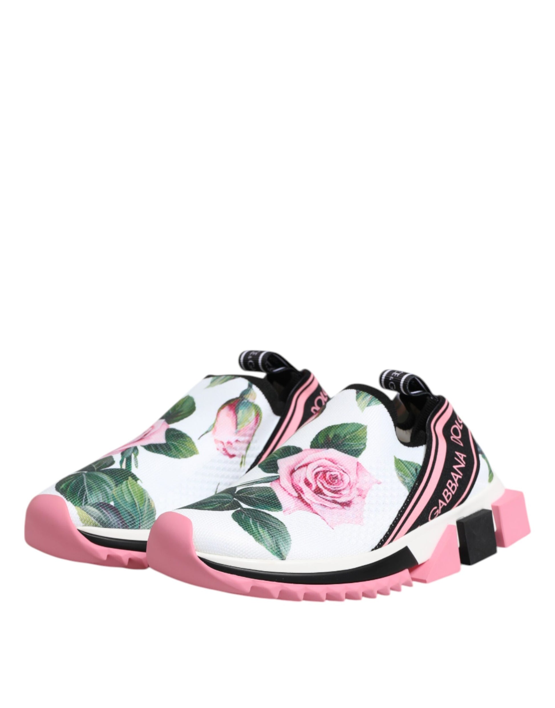Dolce & Gabbana White Rose Print Sorrento Sneakers Shoes Curated Luxury Accessories by Orvyn