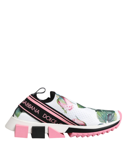 Dolce & Gabbana White Rose Print Sorrento Sneakers Shoes Curated Luxury Accessories by Orvyn